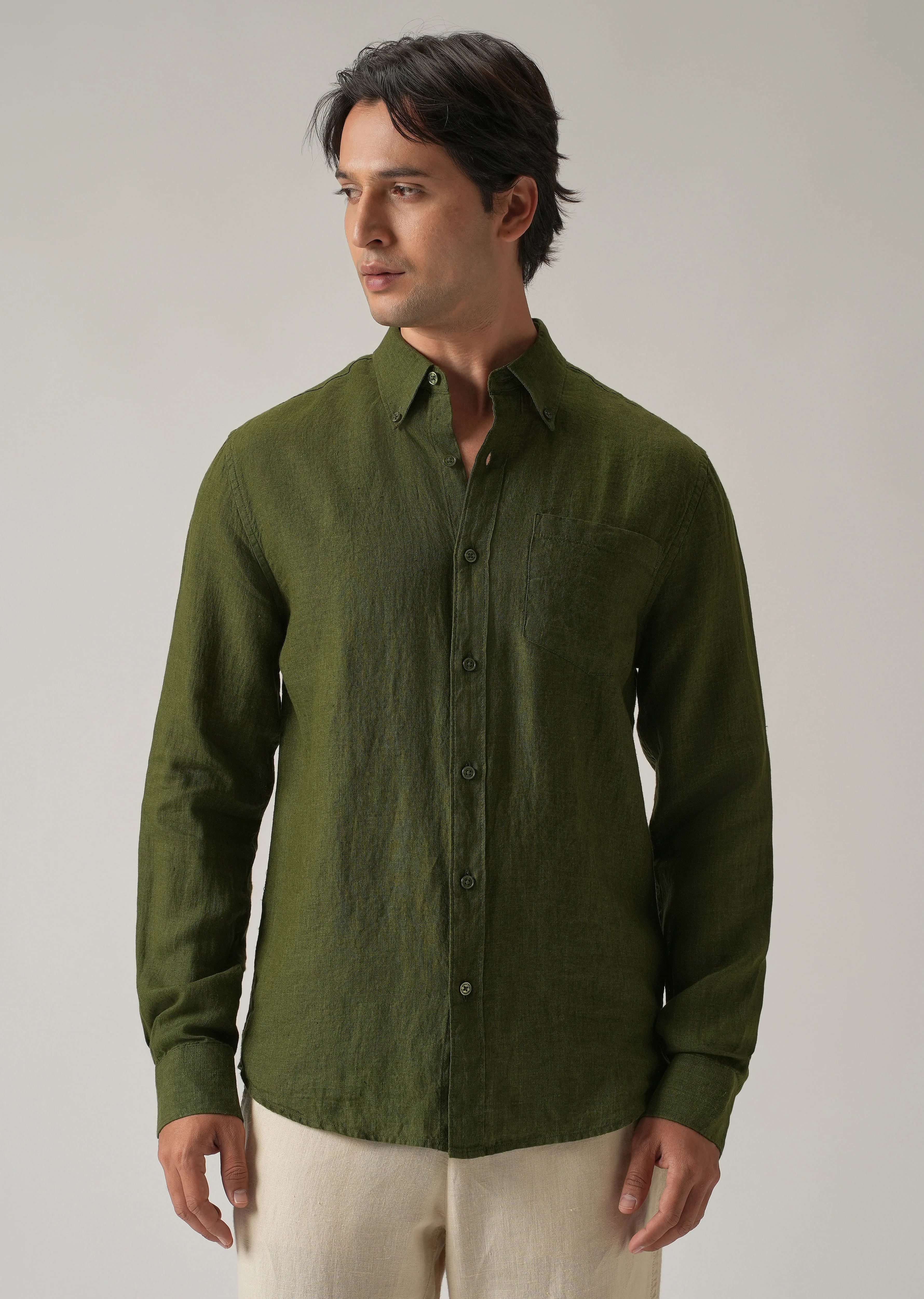 100% Pure Olive Linen Shirt - Image 3