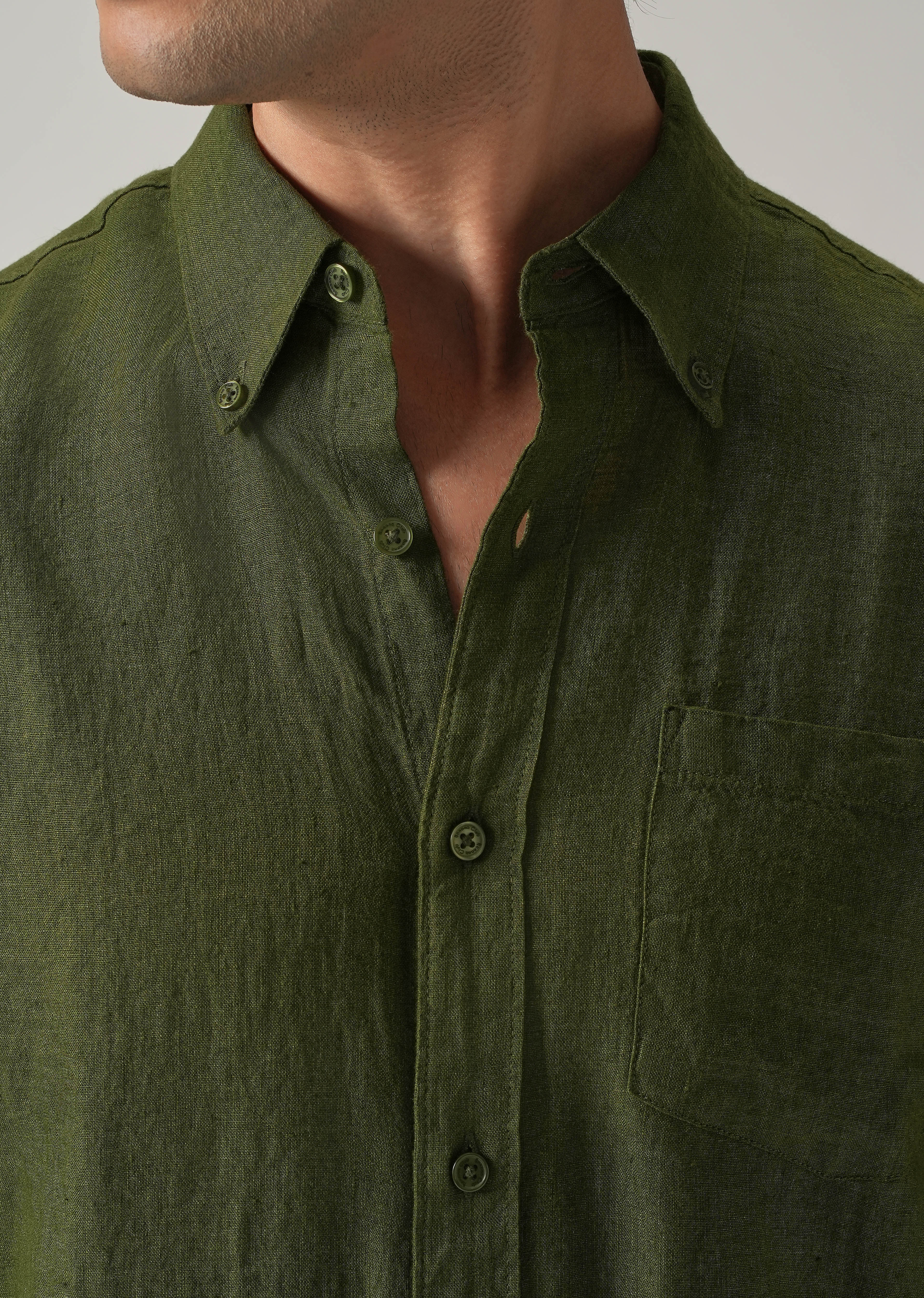100% Pure Olive Linen Shirt - Image 5