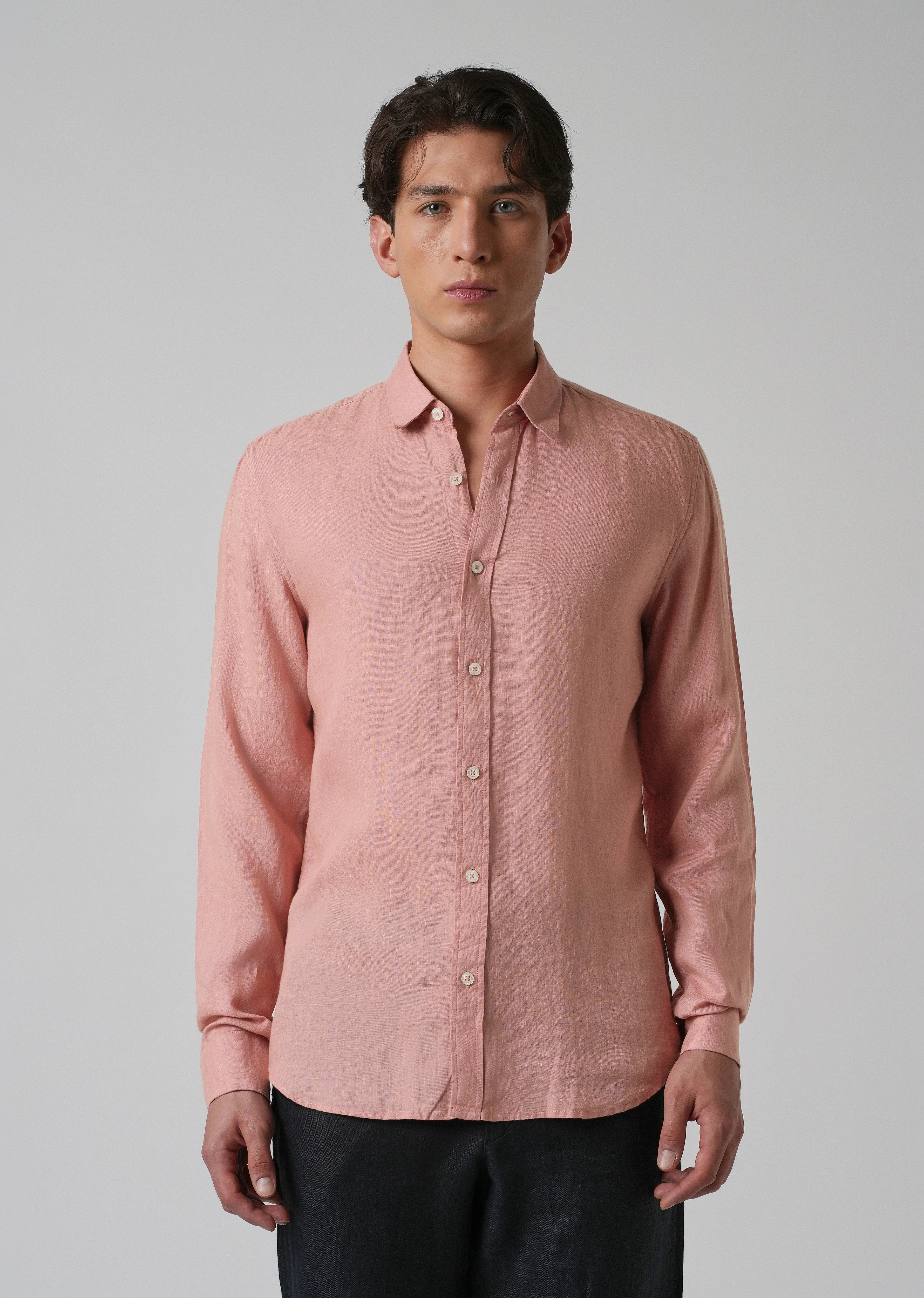 100% Pure Pastel Peach Linen Shirt - Image 3