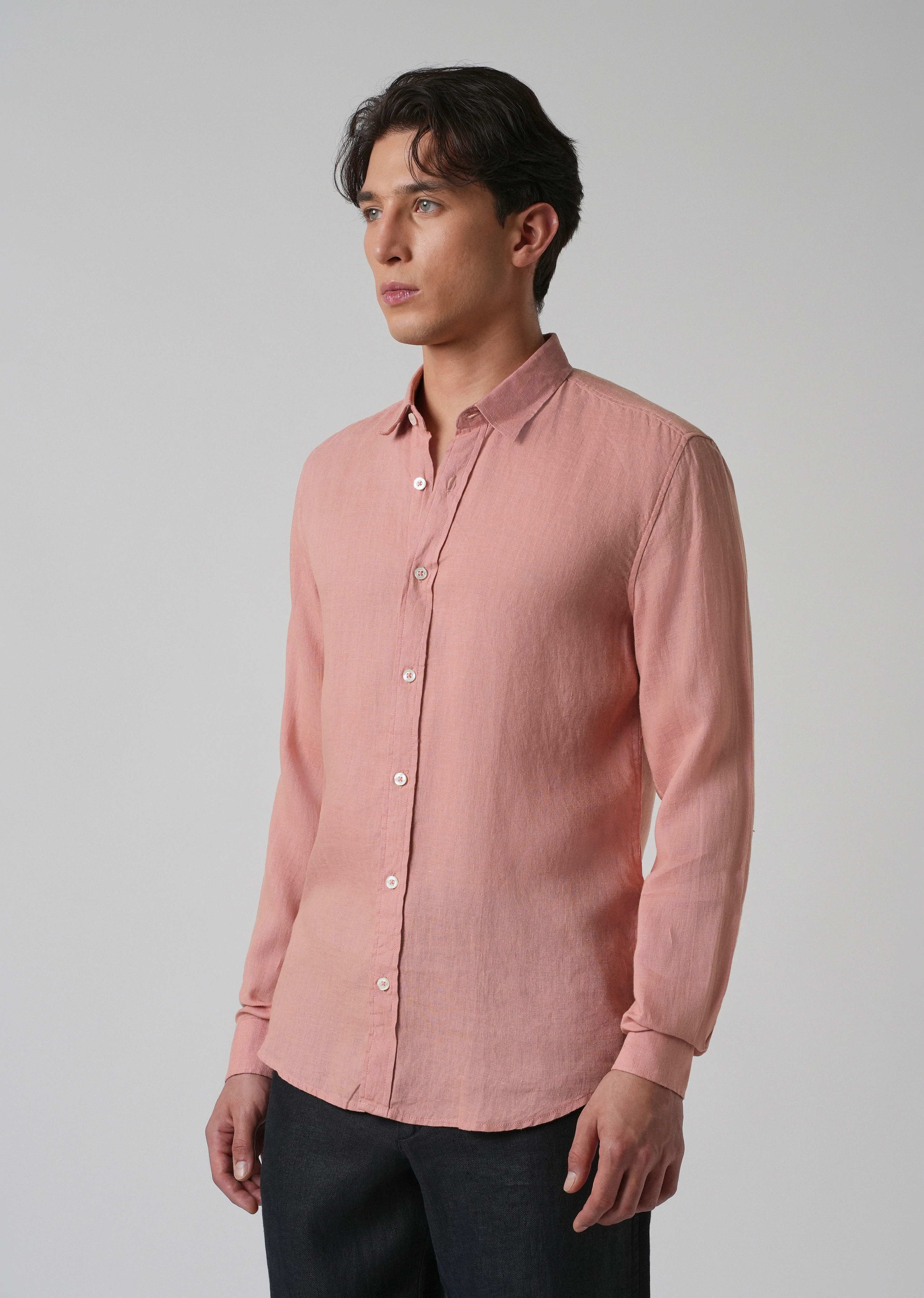 100% Pure Pastel Peach Linen Shirt - Image 4