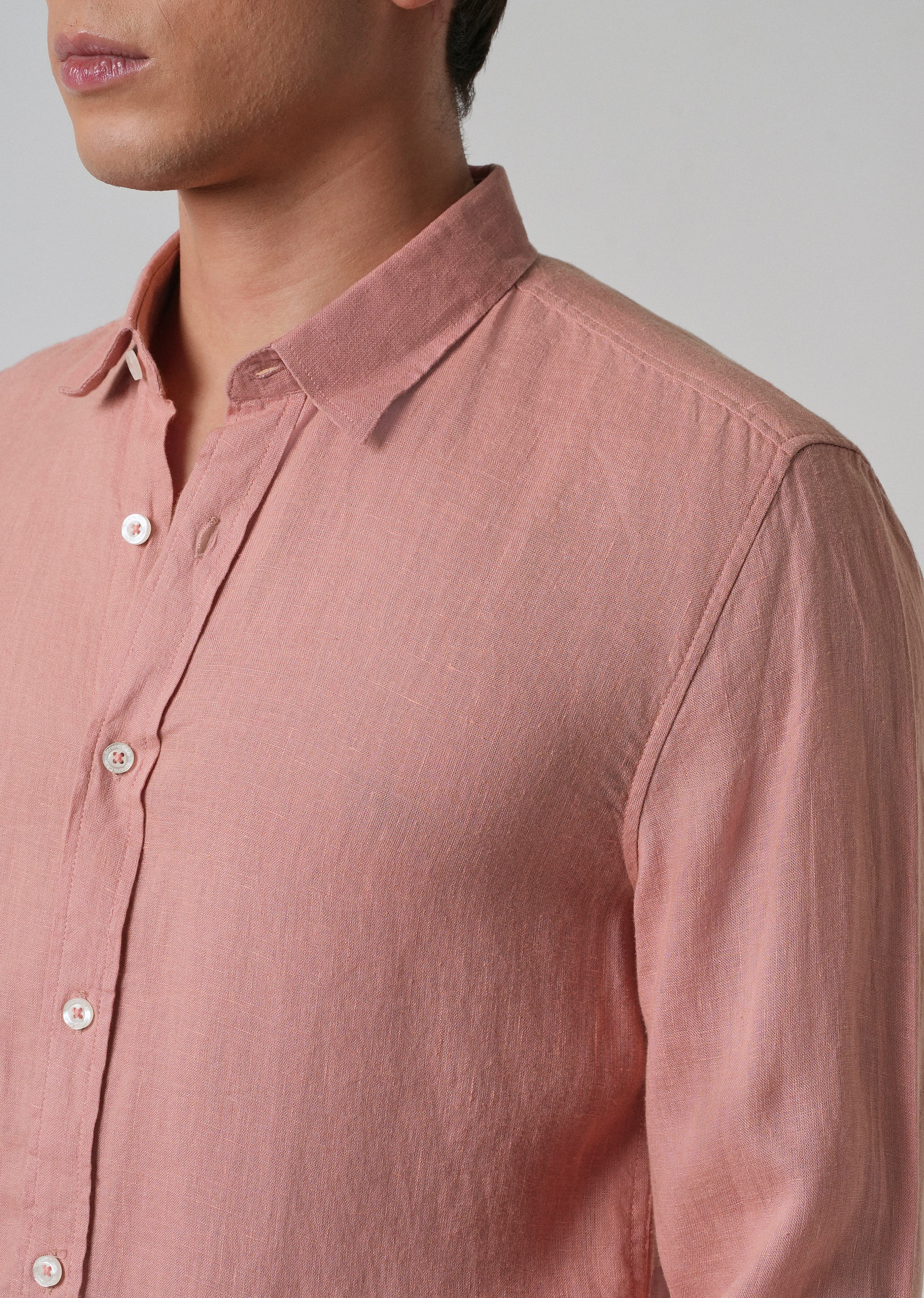 100% Pure Pastel Peach Linen Shirt - Image 5