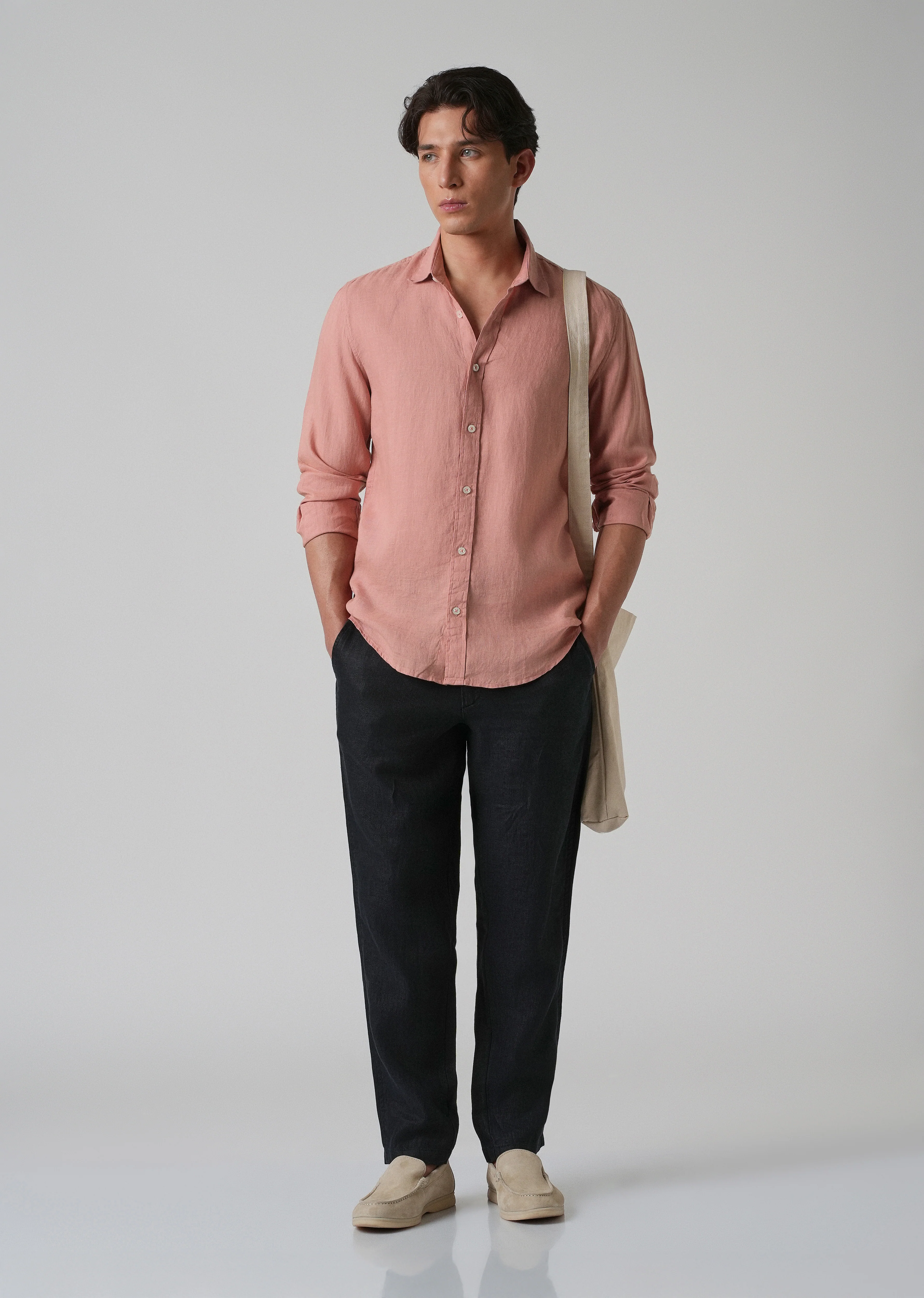 100% Pure Pastel Peach Linen Shirt - Image 6