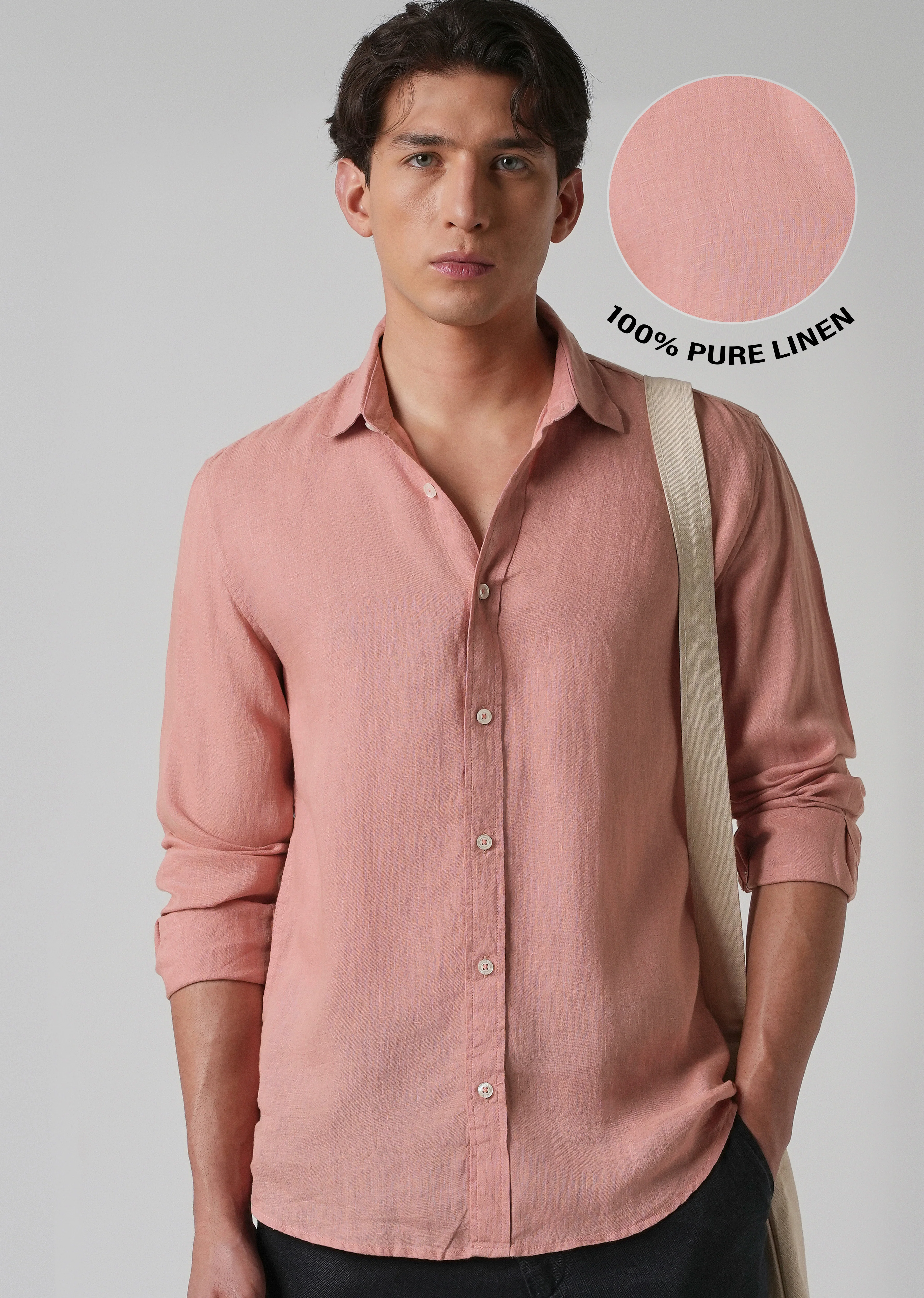 100% Pure Pastel Peach Linen Shirt - Image 7