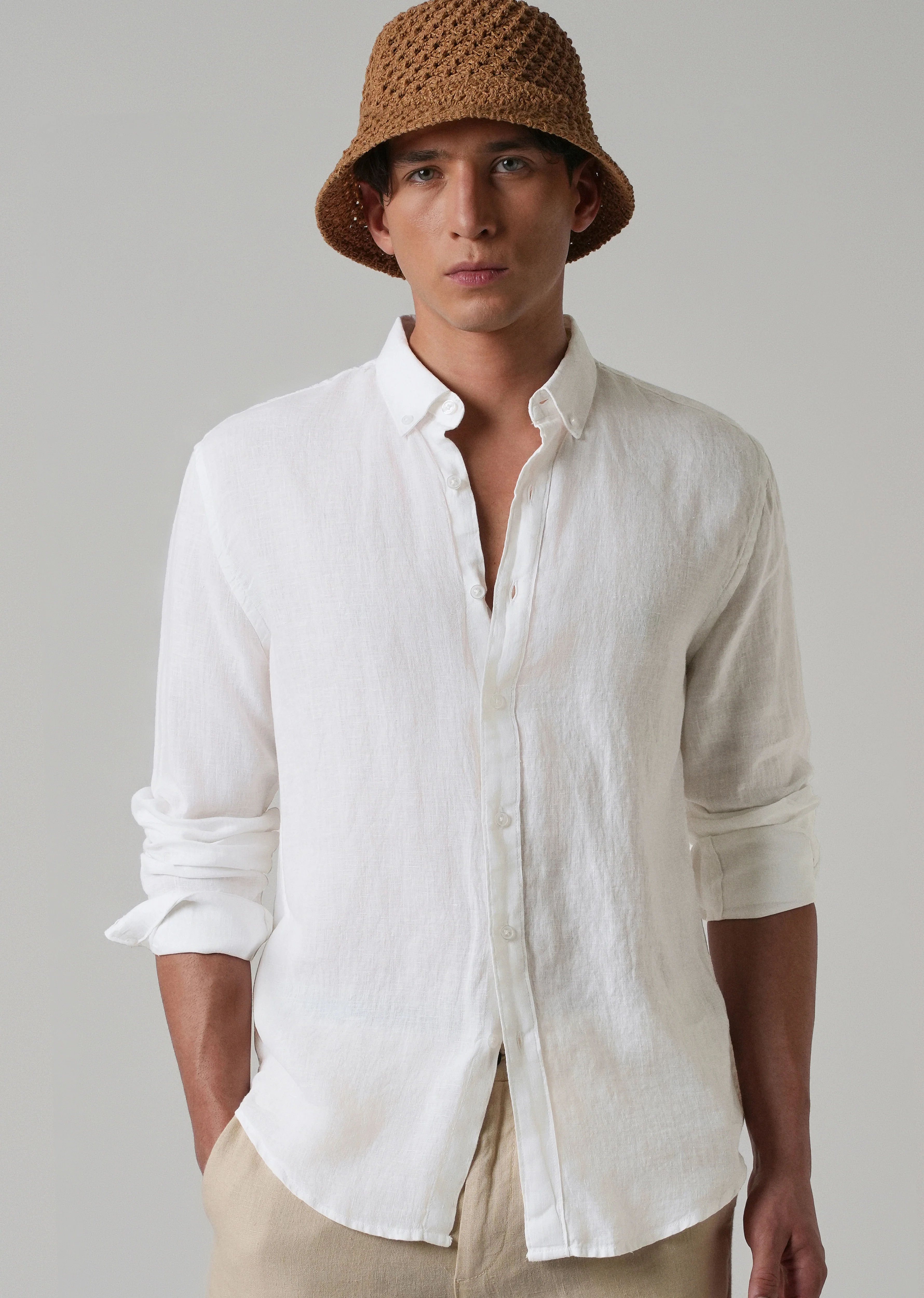 100% Pure Talc White Linen Shirt - Image 7