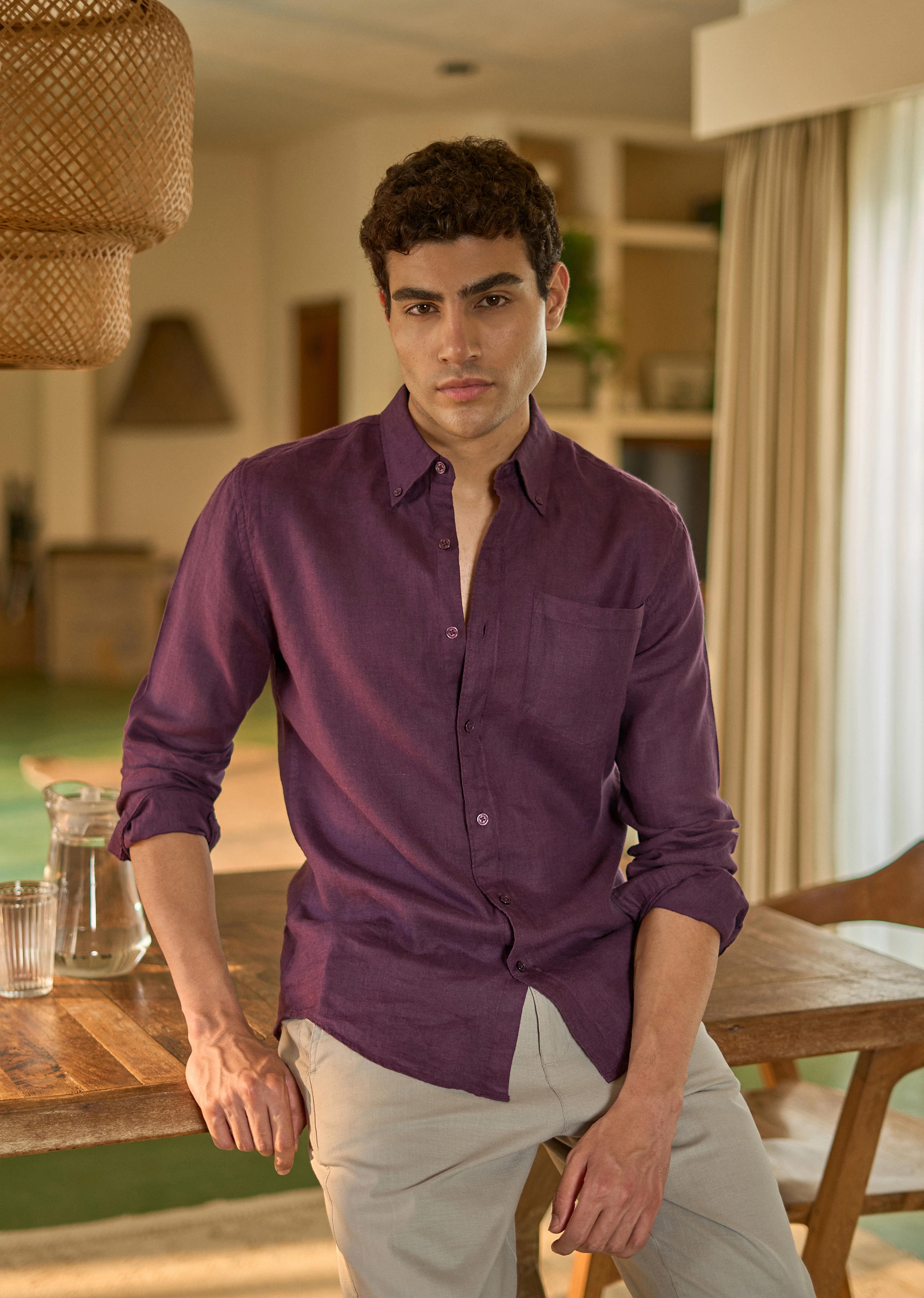 100% Pure Violet Linen Shirt - Image 2