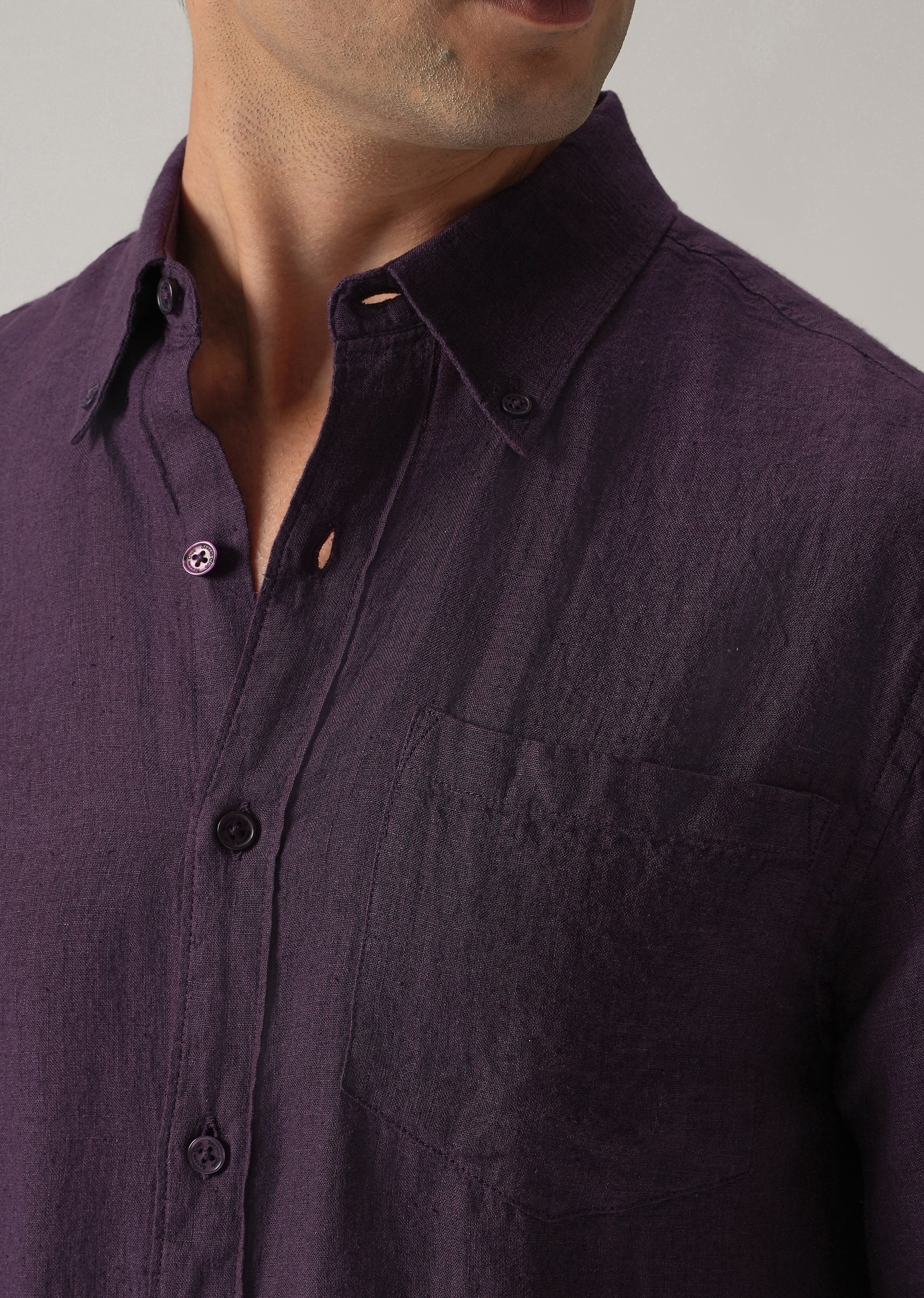 100% Pure Violet Linen Shirt - Image 6
