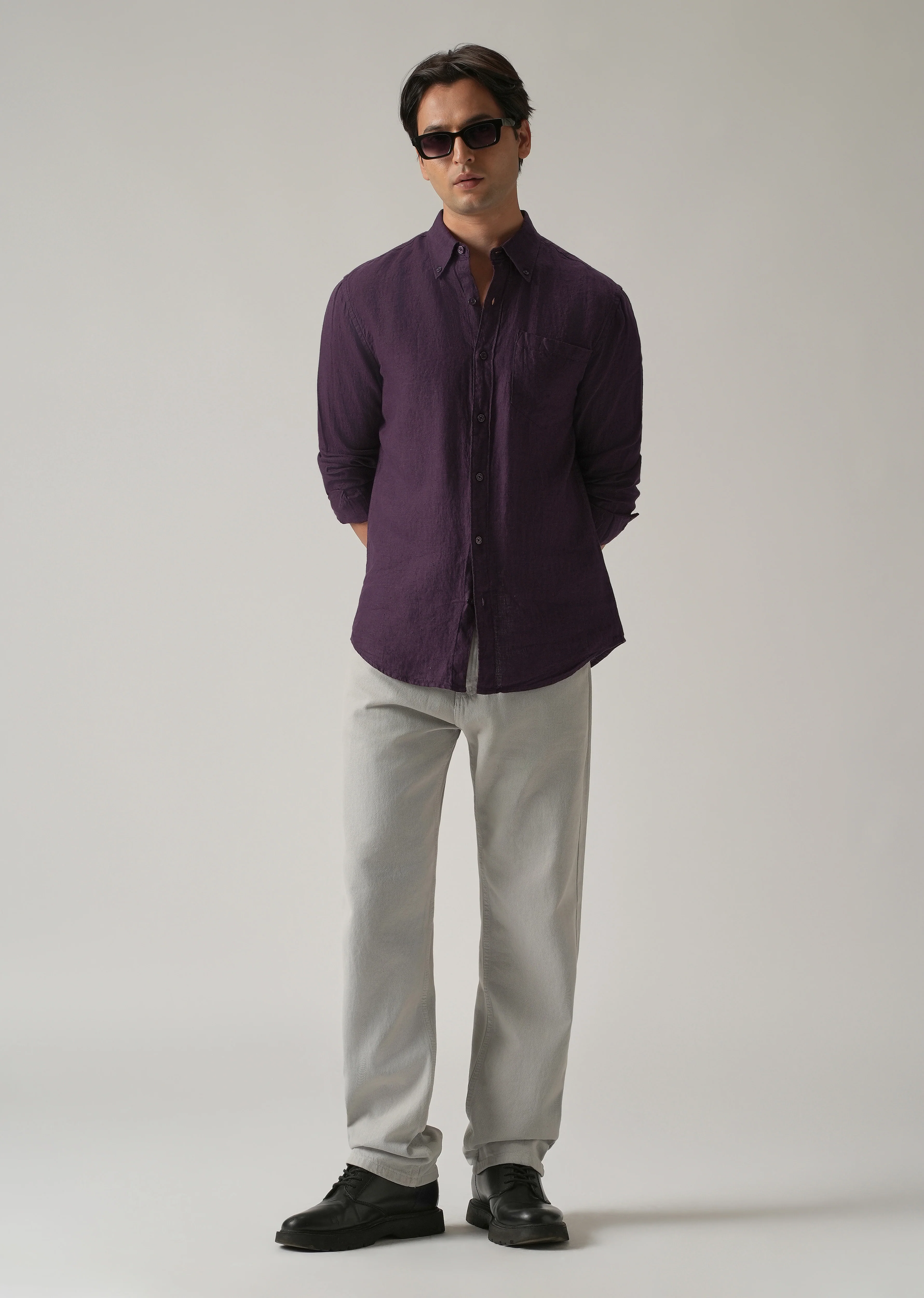 100% Pure Violet Linen Shirt - Image 7