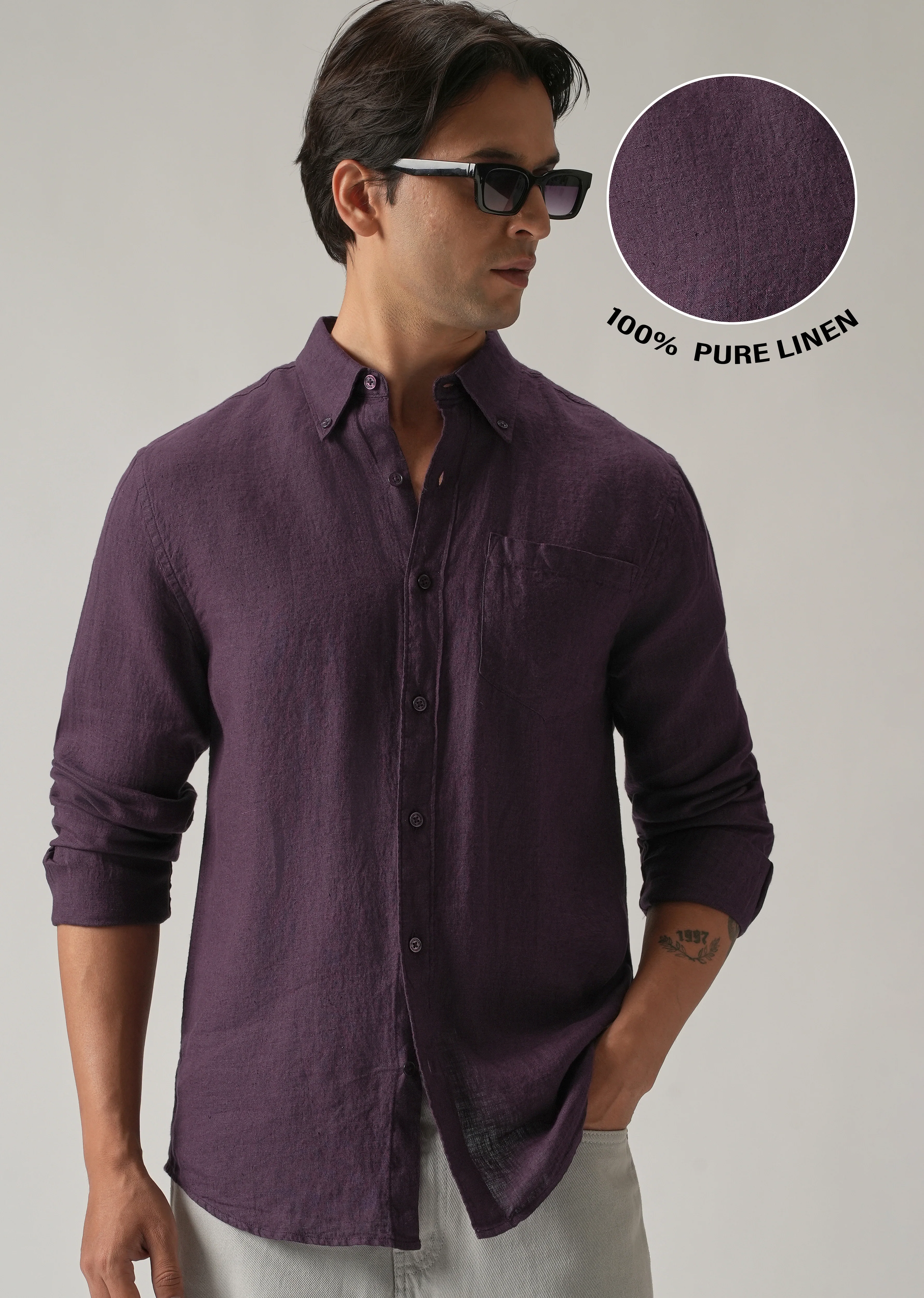 100% Pure Violet Linen Shirt - Image 8