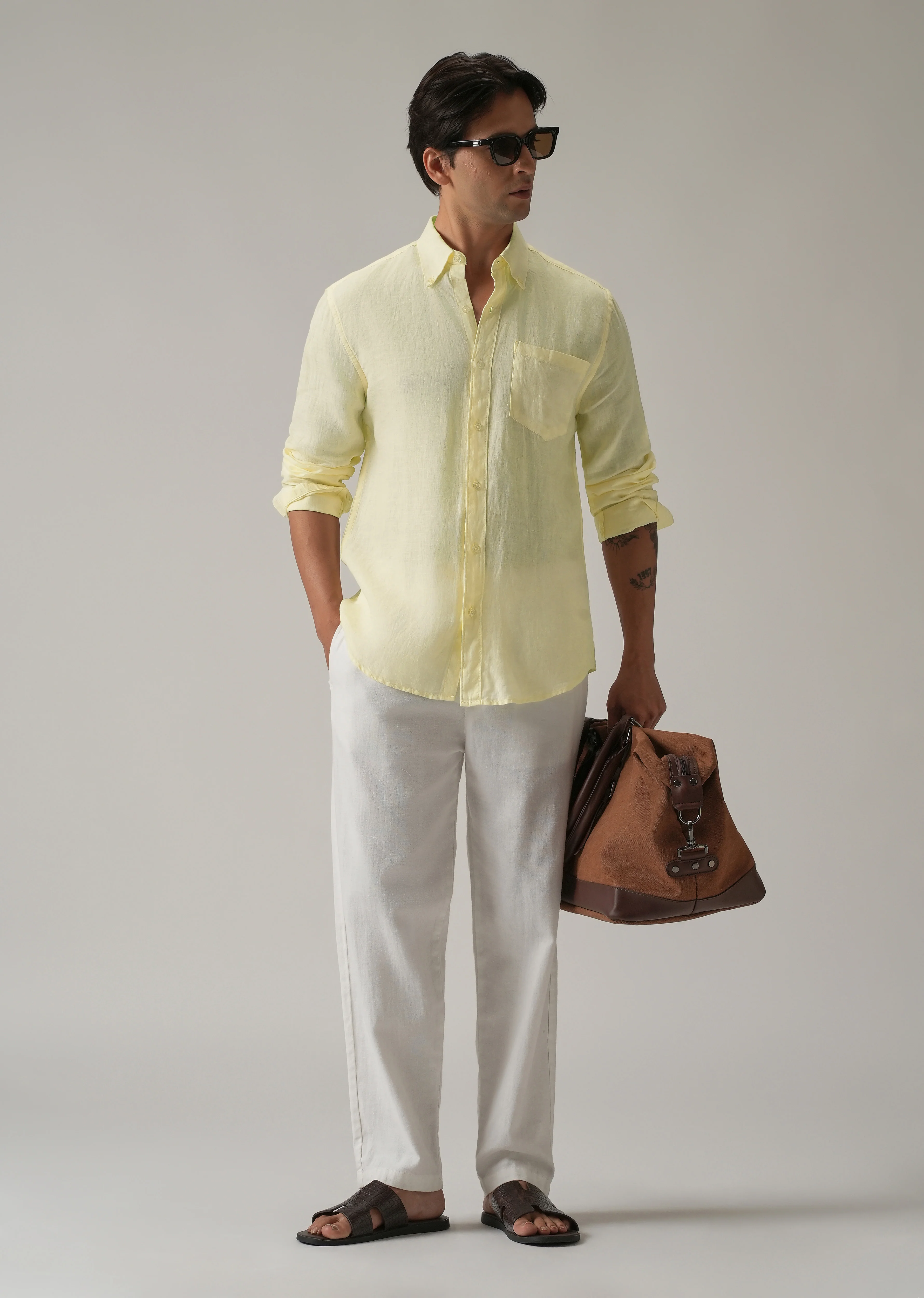 100% Pure Yellow Linen Shirt - Image 7