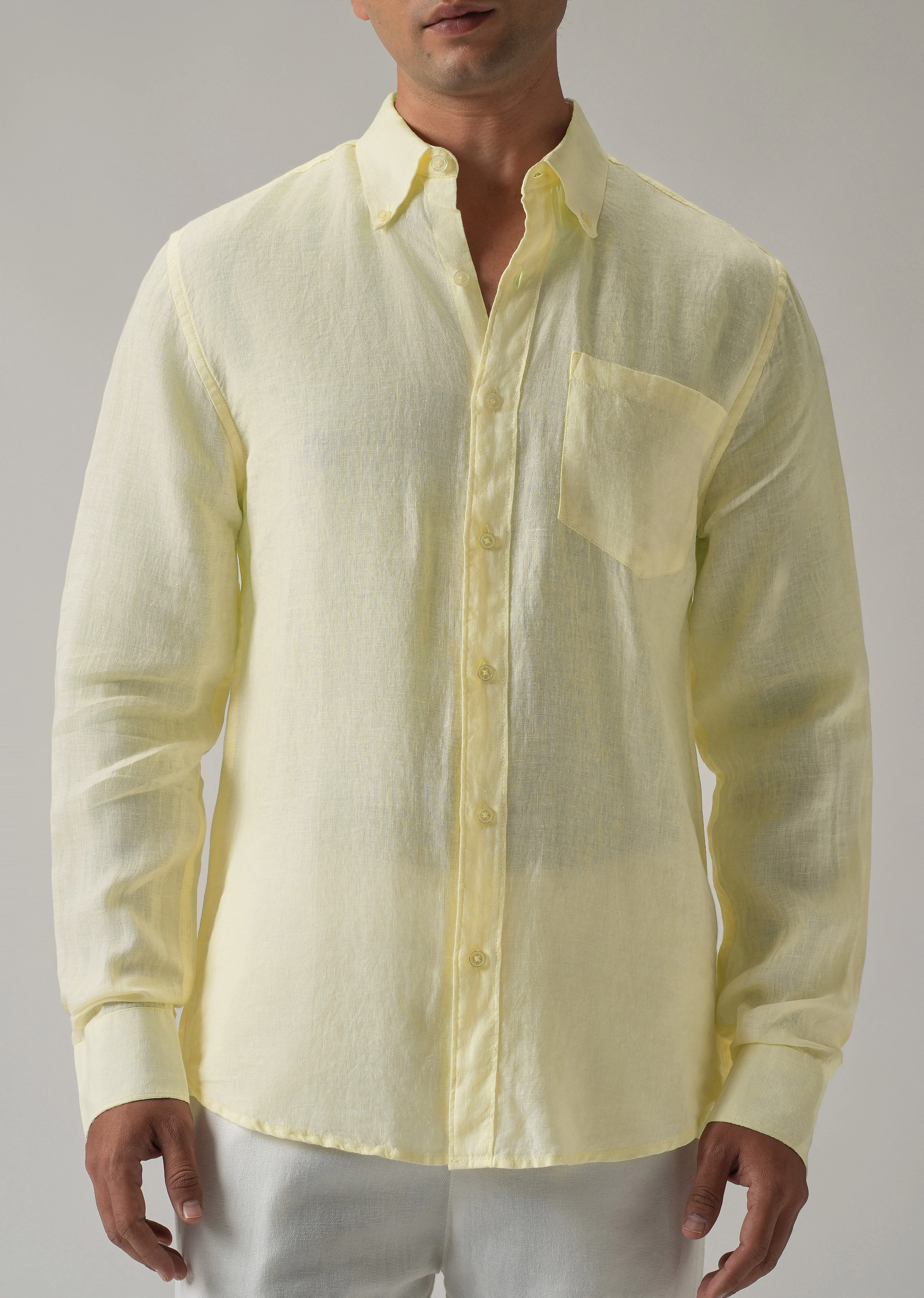 100% Pure Yellow Linen Shirt - Image 8