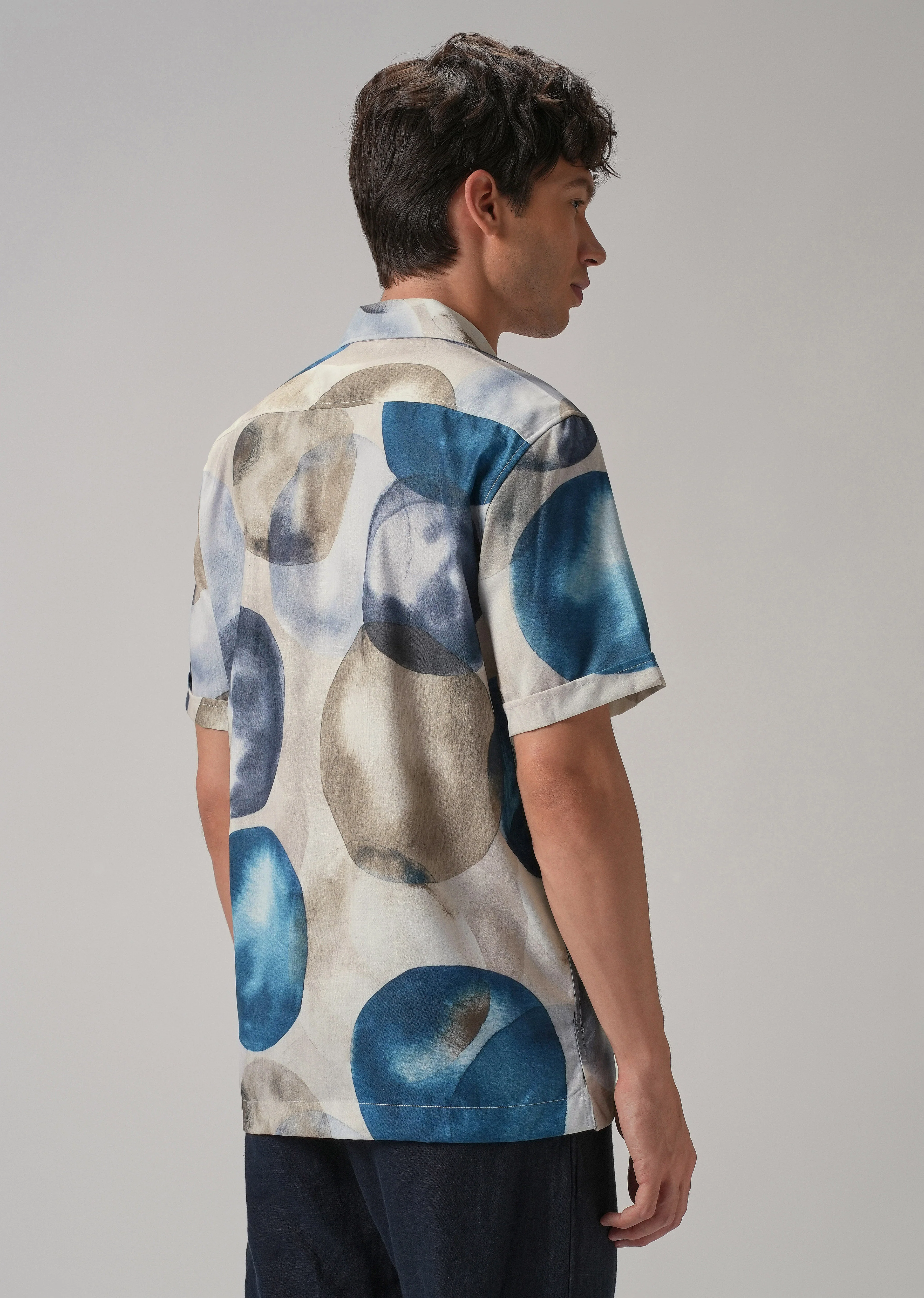 Abstract Blue Half Sleeve Shirt - Image 2