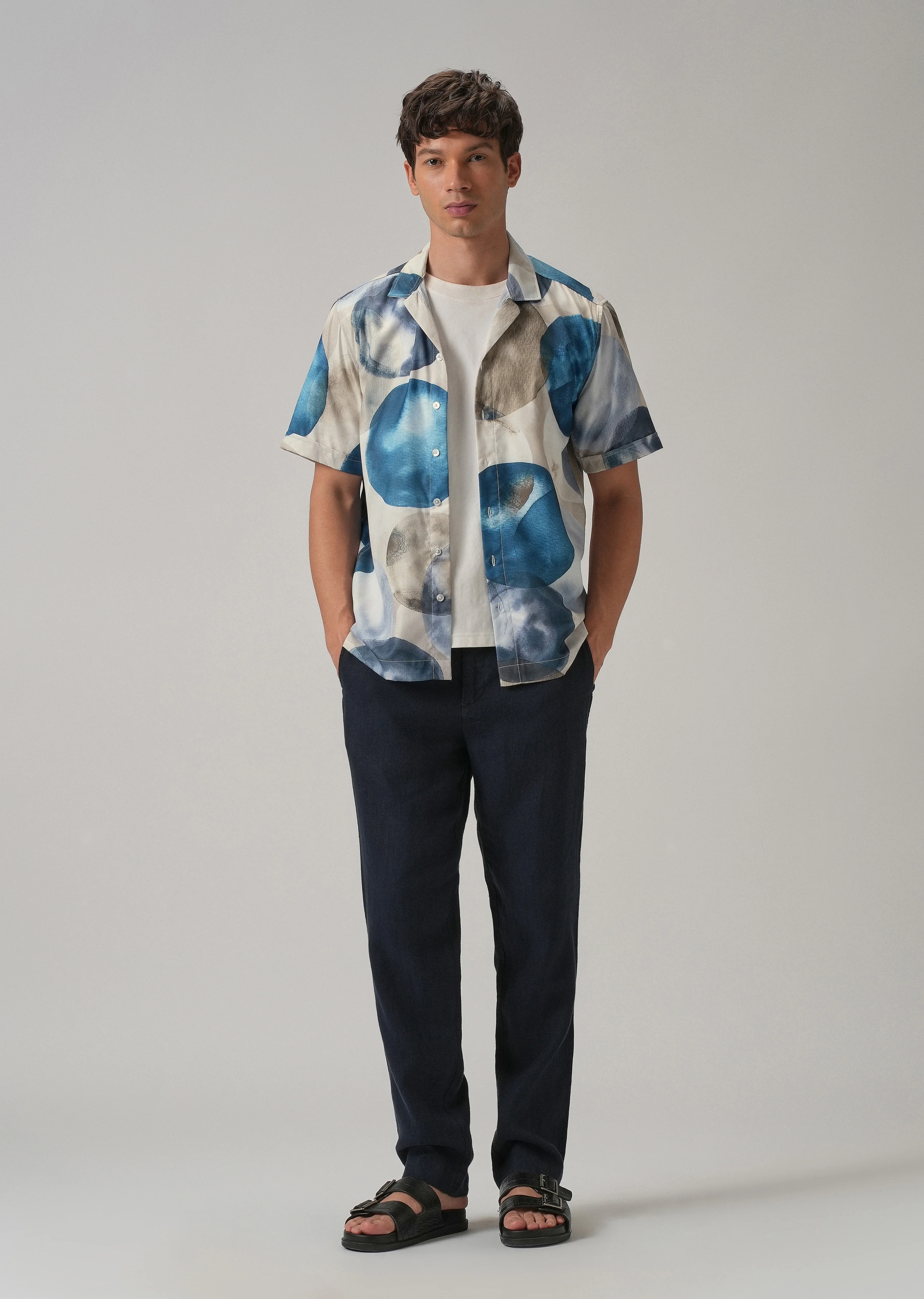 Abstract Blue Half Sleeve Shirt - Image 6
