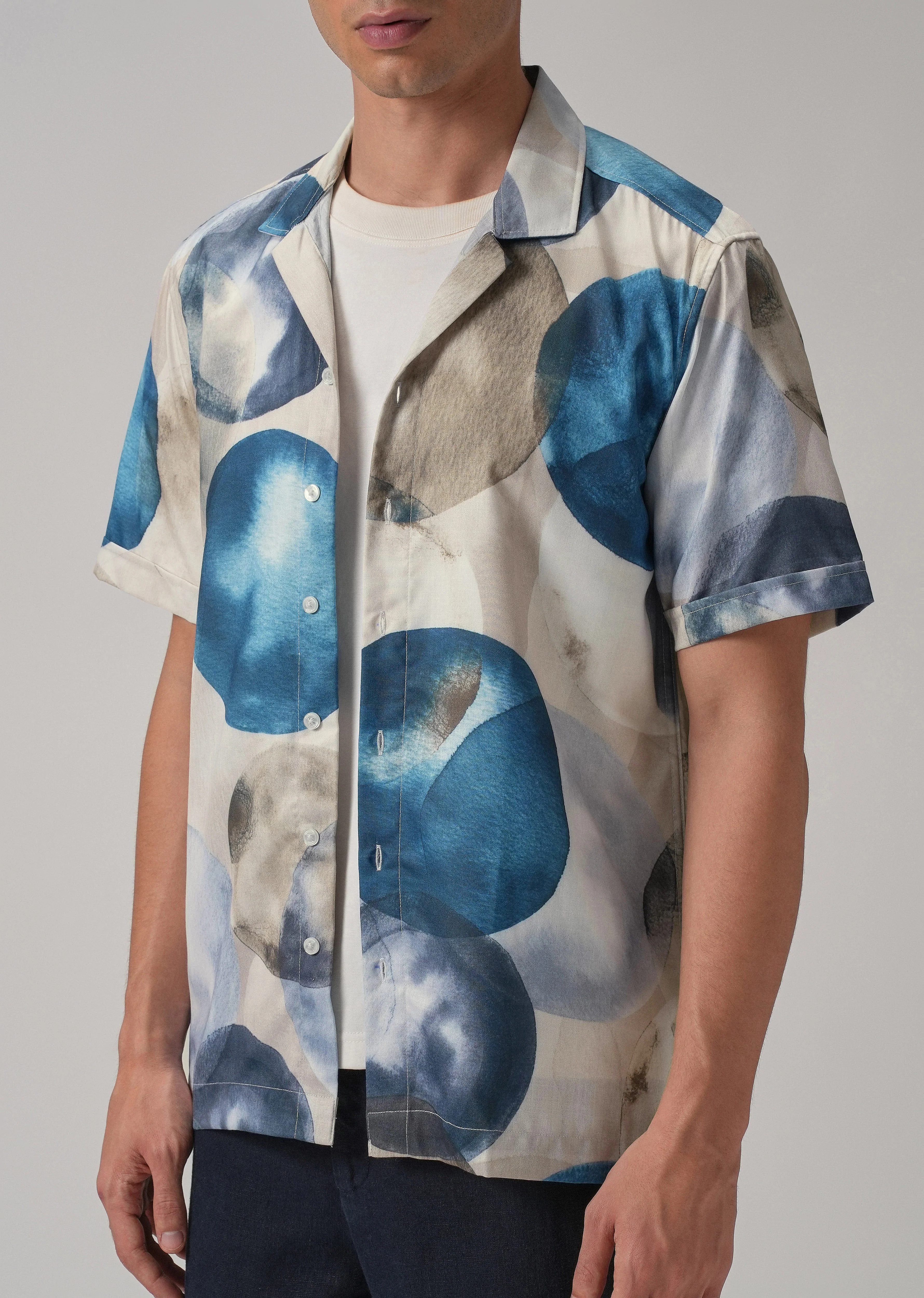 Abstract Blue Half Sleeve Shirt - Image 7