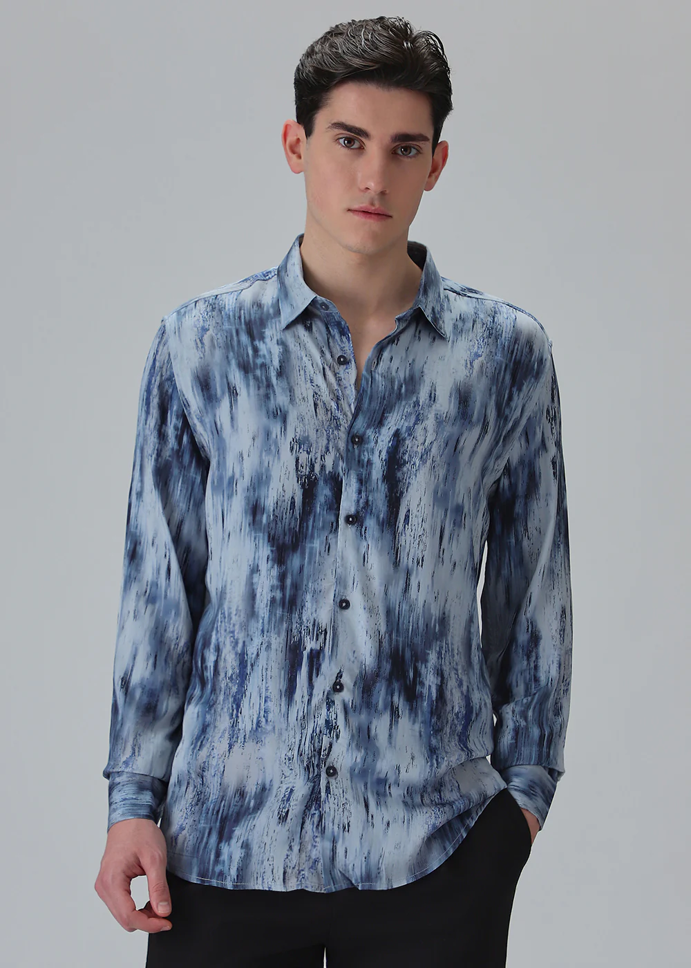 Abstract Blue Printed Shirt - Image 3