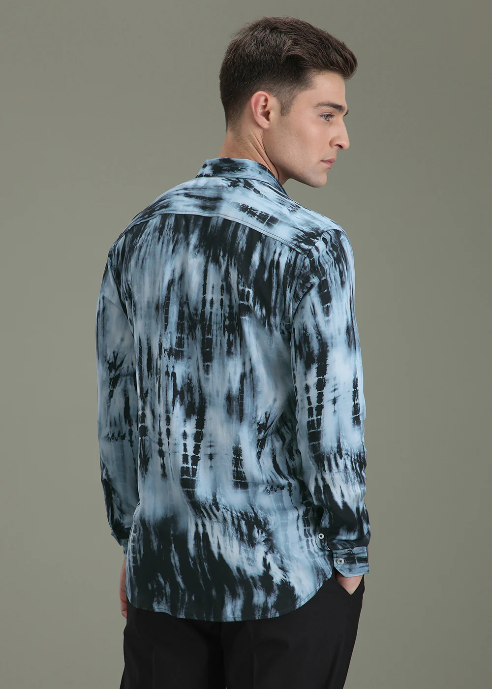 Abstract Dark Blue Printed Shirt - Image 4