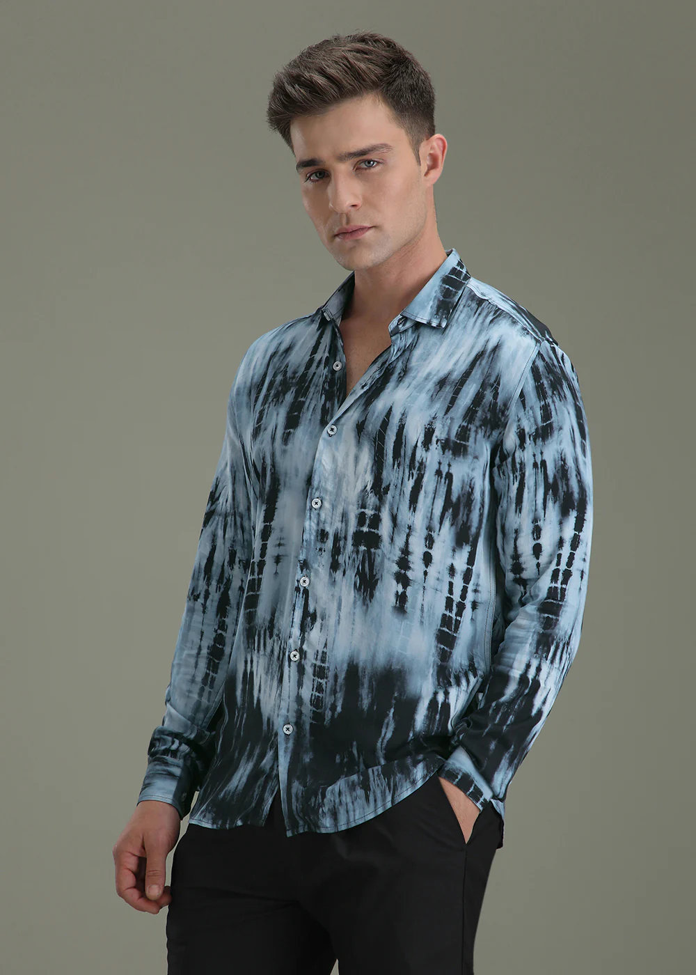 Abstract Dark Blue Printed Shirt - Image 5