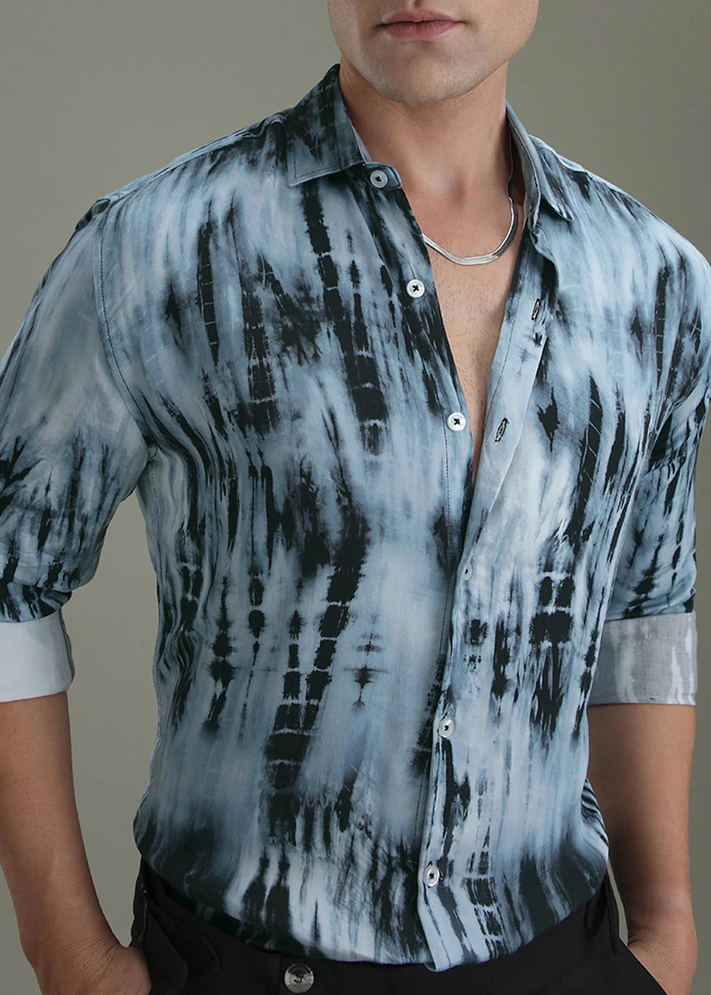 Abstract Dark Blue Printed Shirt - Image 7