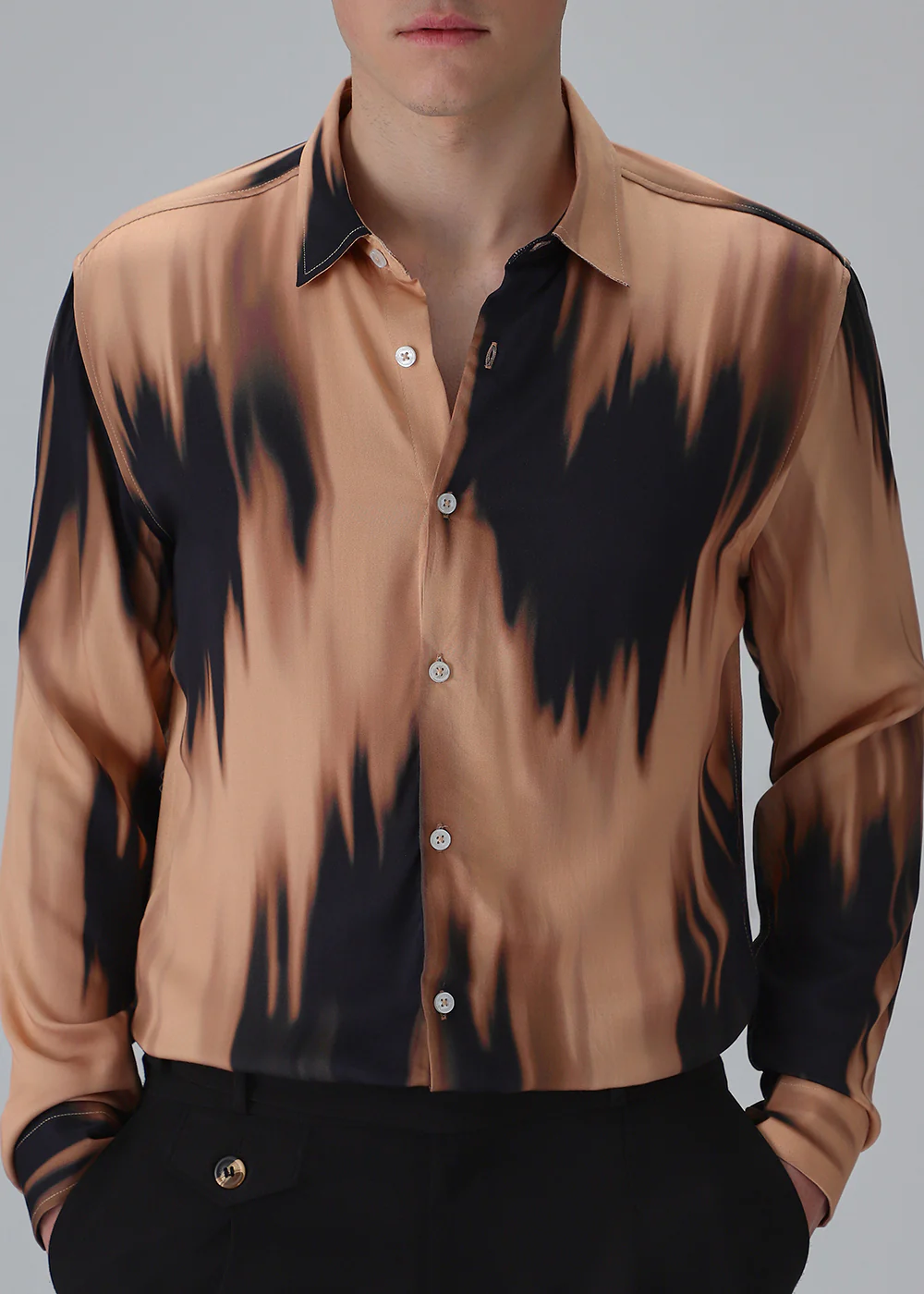 Abstract Dark Peach Printed Shirt - Image 7