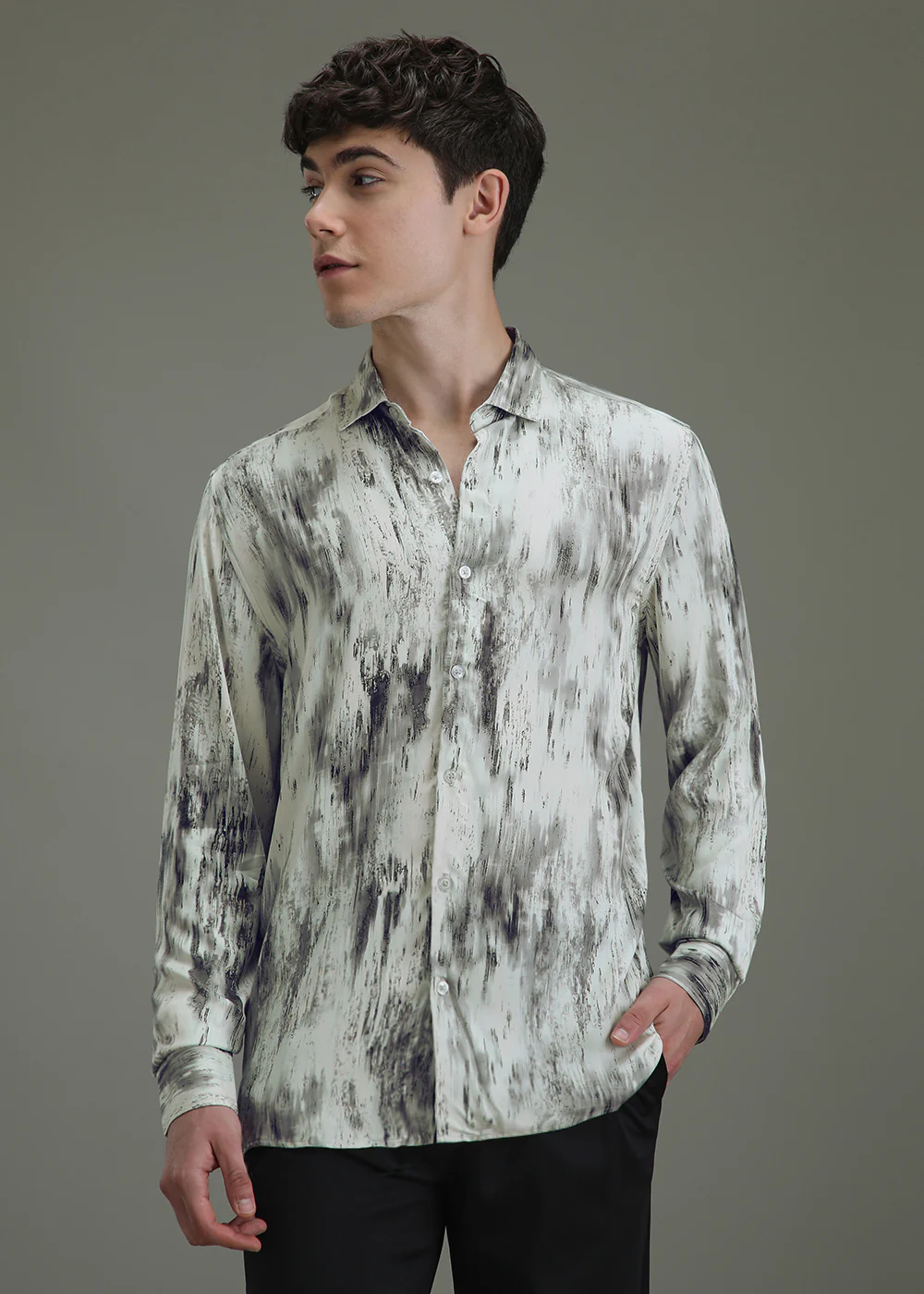 Abstract Gradient Grey Printed Shirt - Image 3