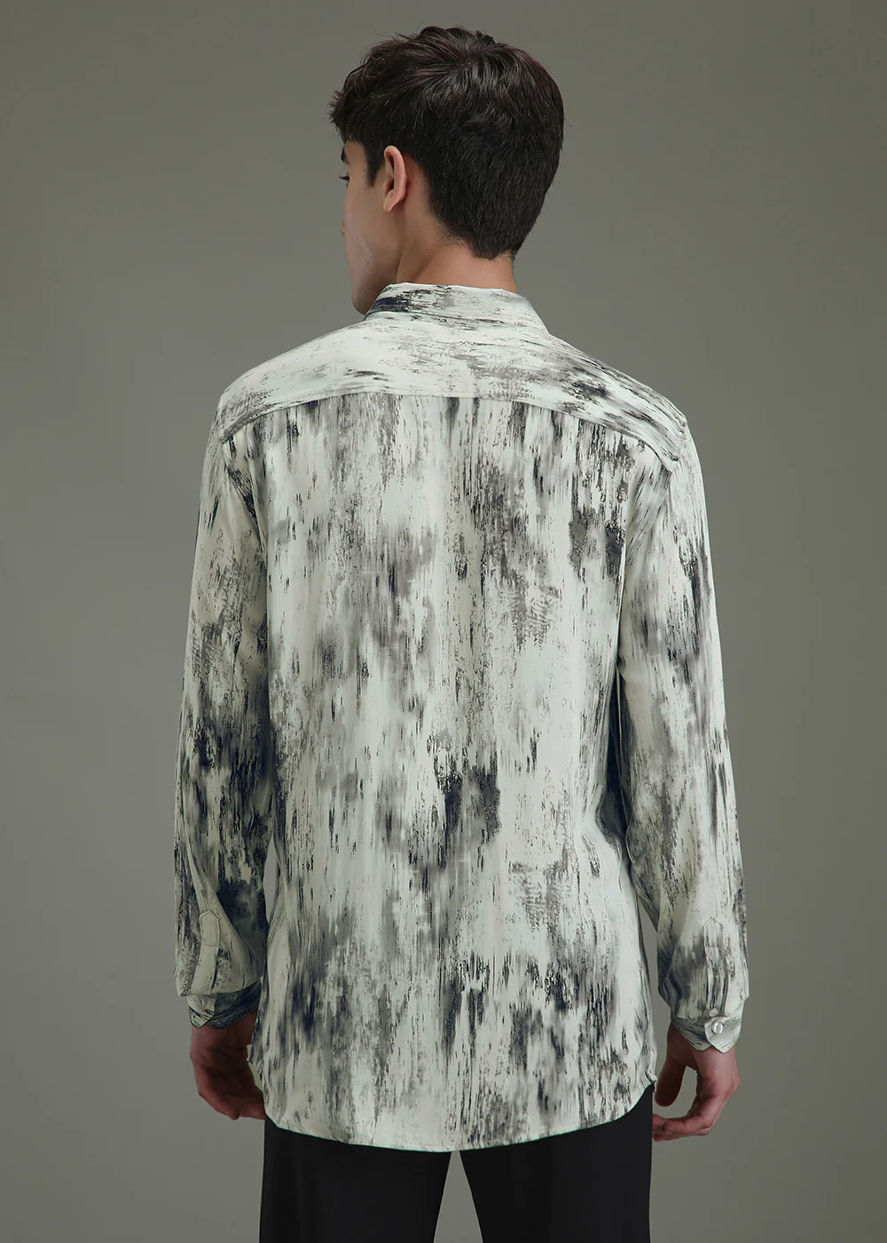 Abstract Gradient Grey Printed Shirt - Image 4