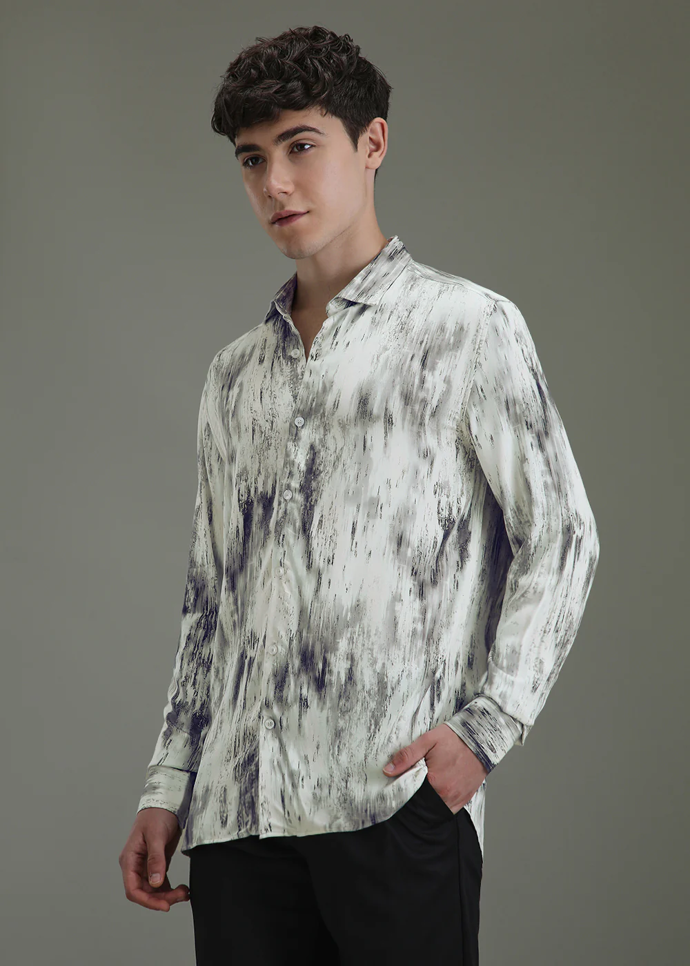 Abstract Gradient Grey Printed Shirt - Image 5