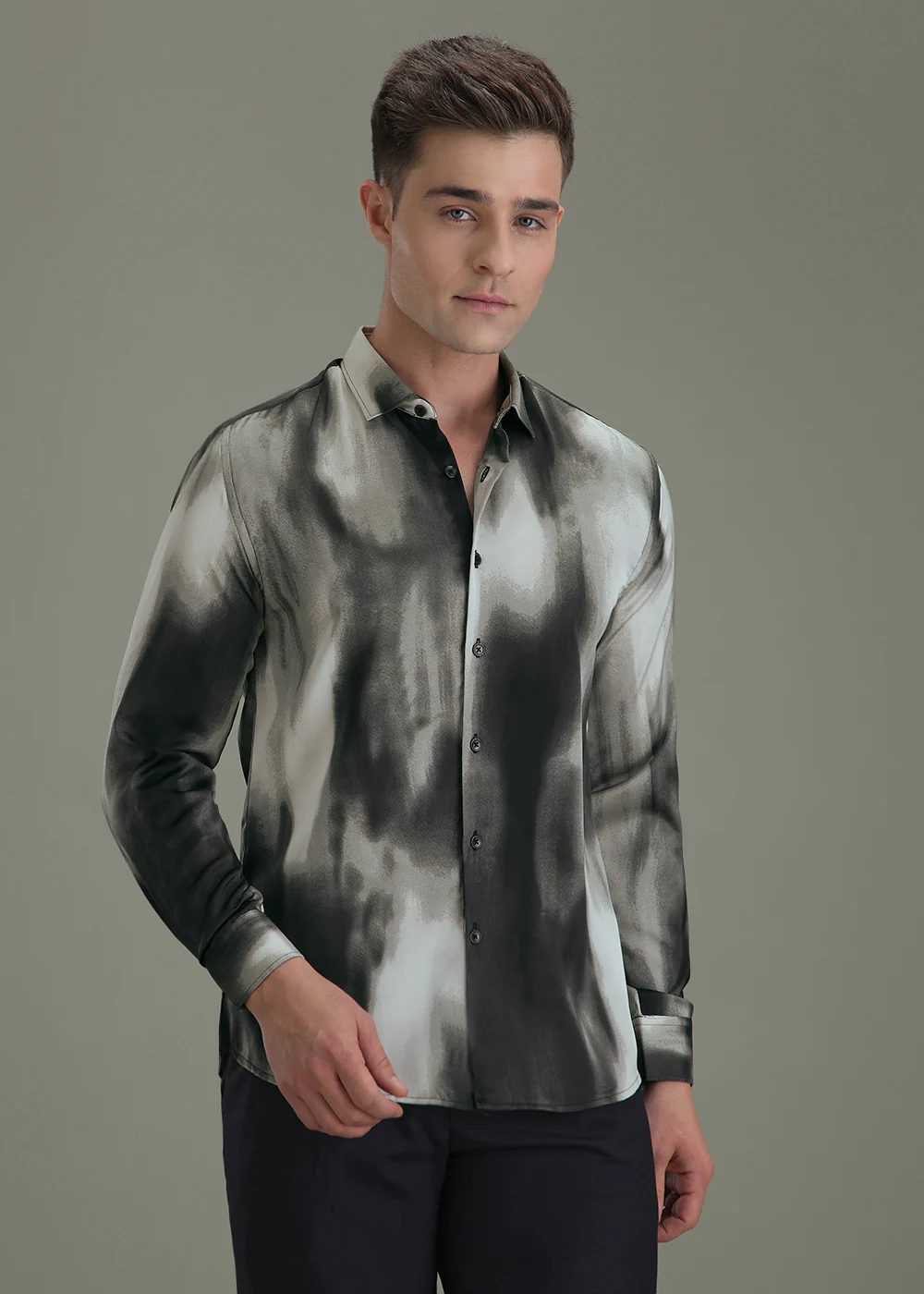 Abstract Grey Printed Shirt - Image 3