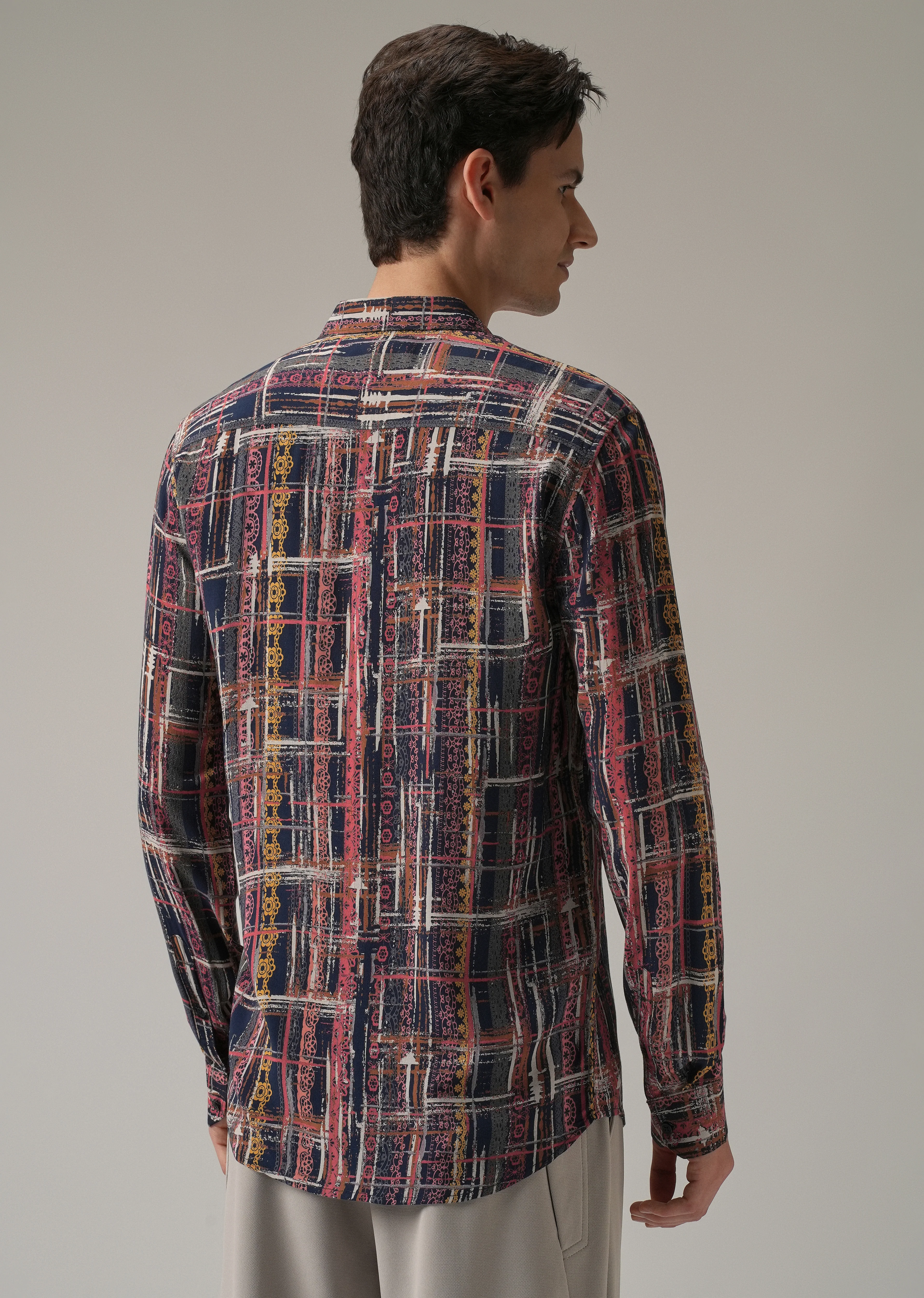 Abstract Multi Plaid Print Feather Shirt - Image 2