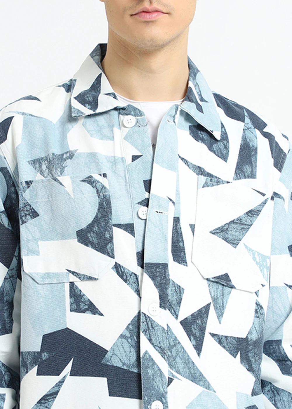 Abstract Pastel Blue Summer Jacket - Image 3