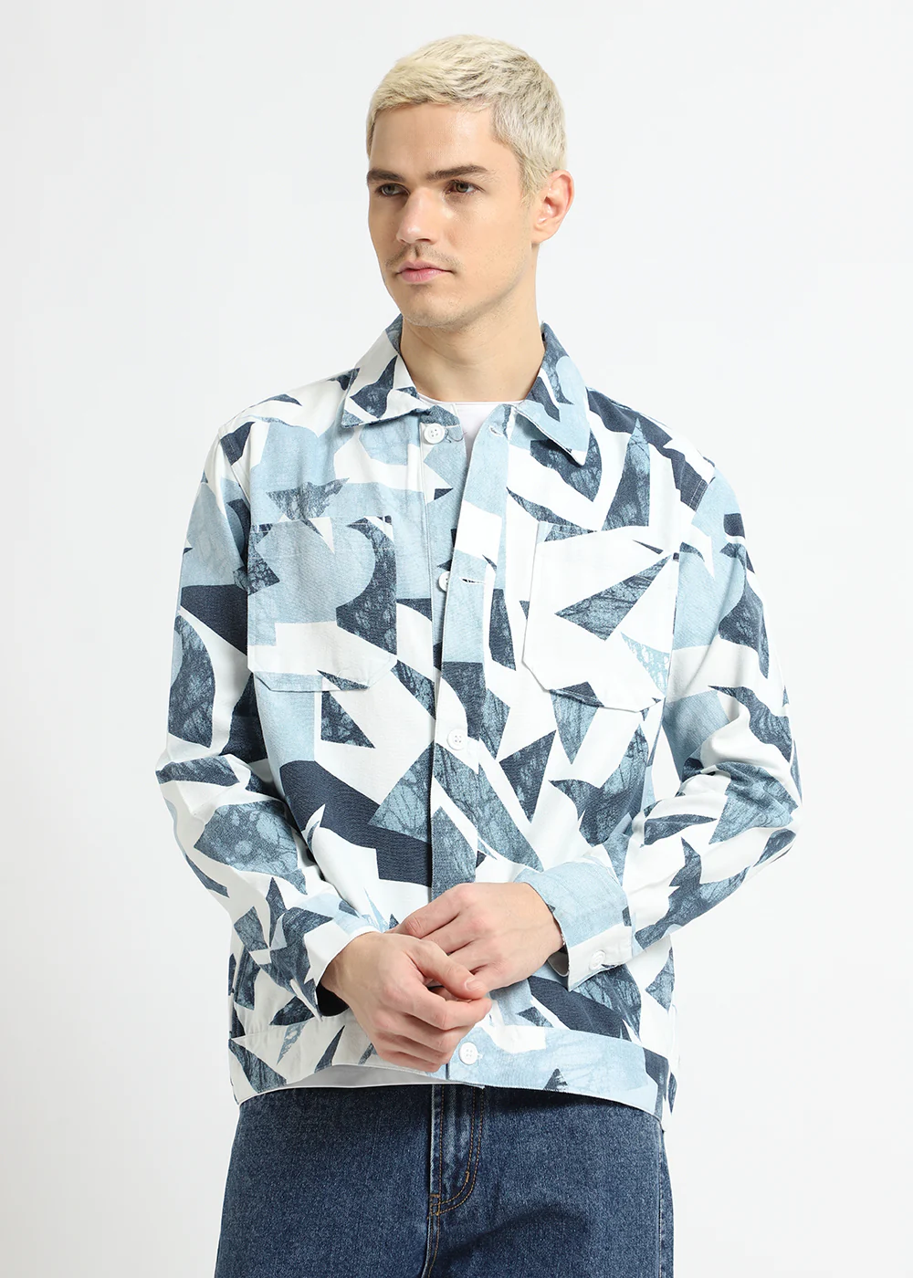 Abstract Pastel Blue Summer Jacket - Image 5
