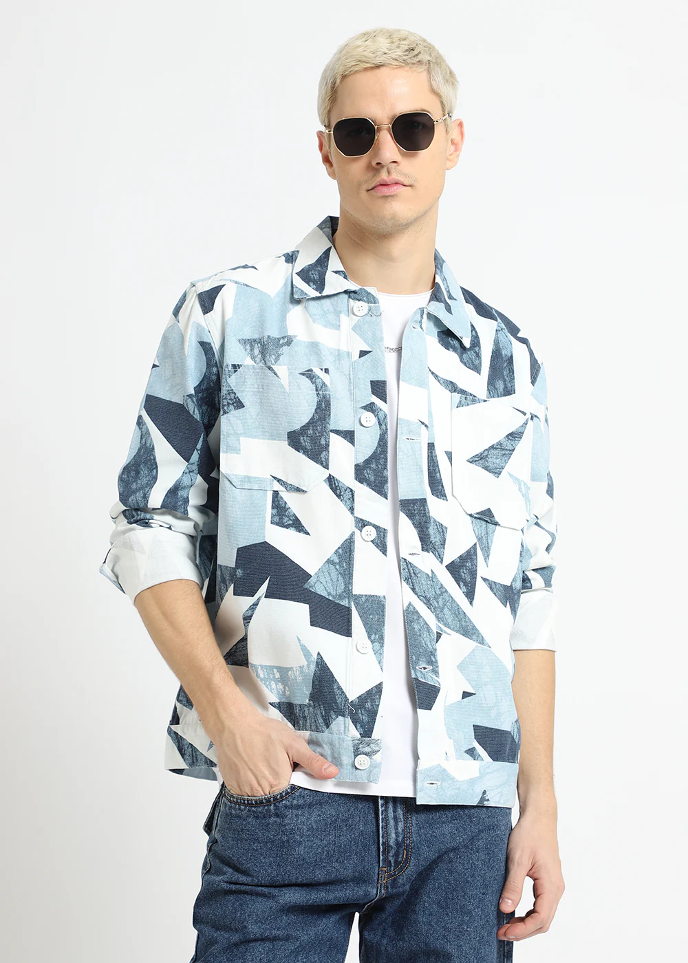 Abstract Pastel Blue Summer Jacket - Image 7