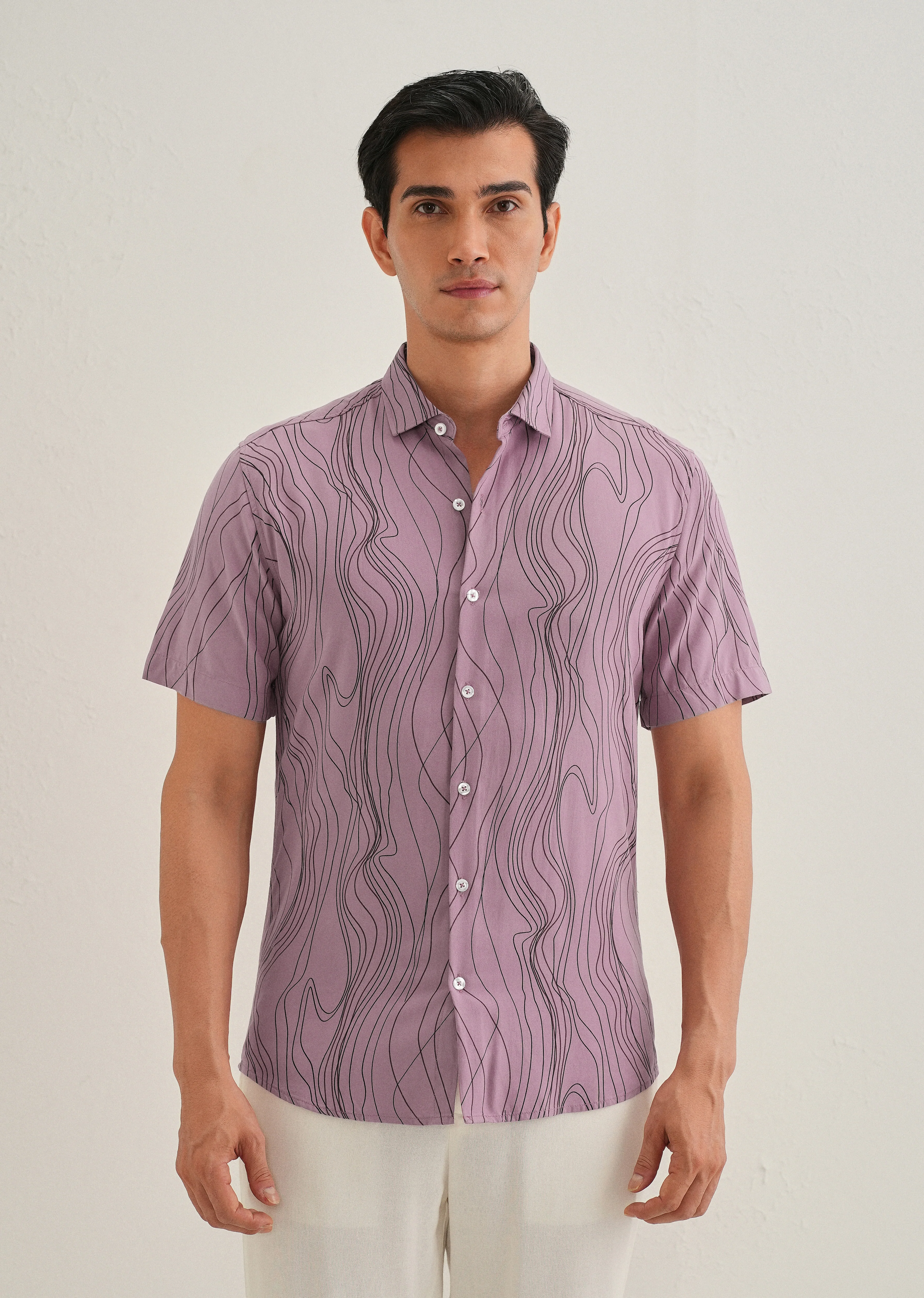 Abstract Pink Line Print Shirt - Image 3