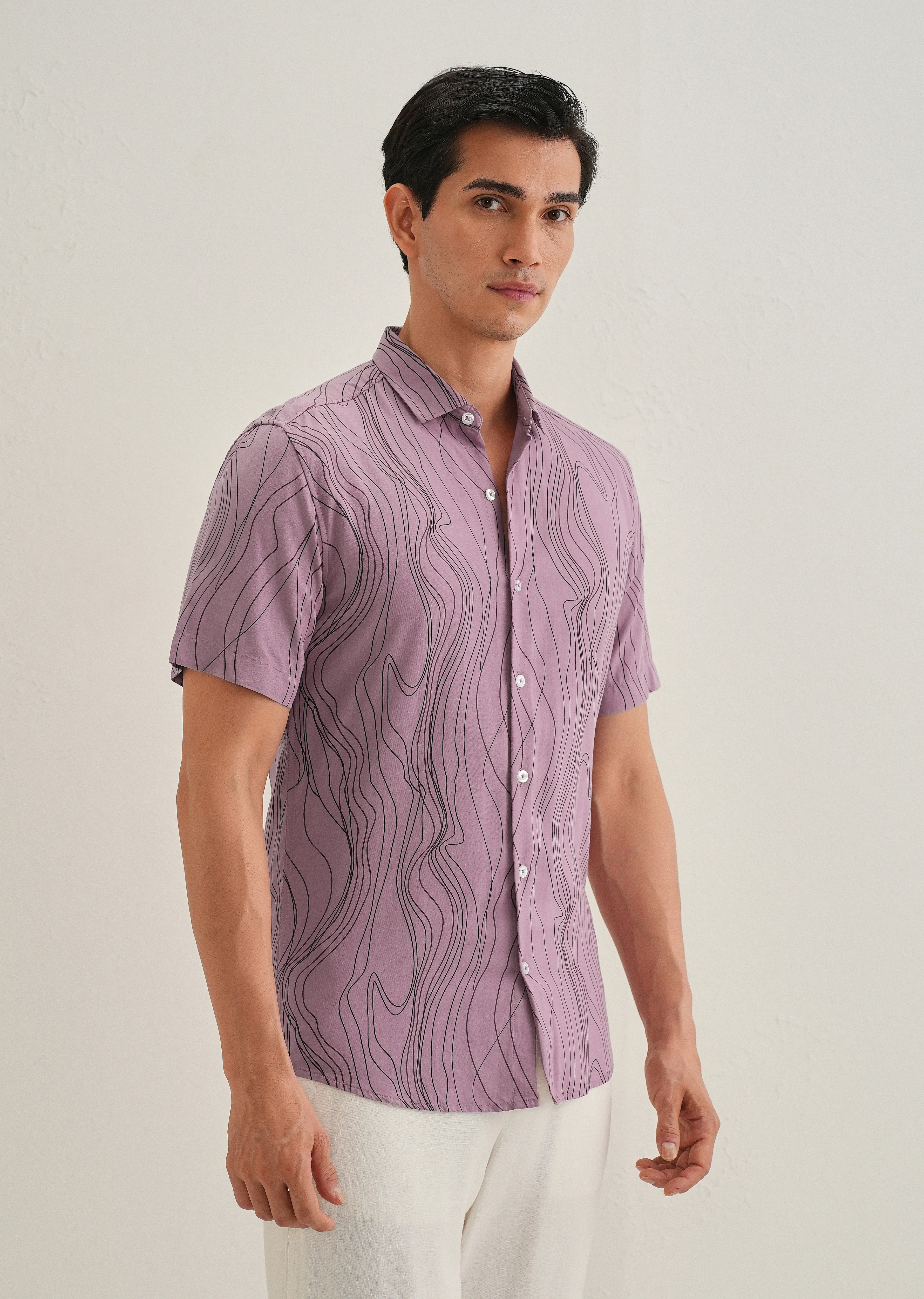 Abstract Pink Line Print Shirt - Image 5