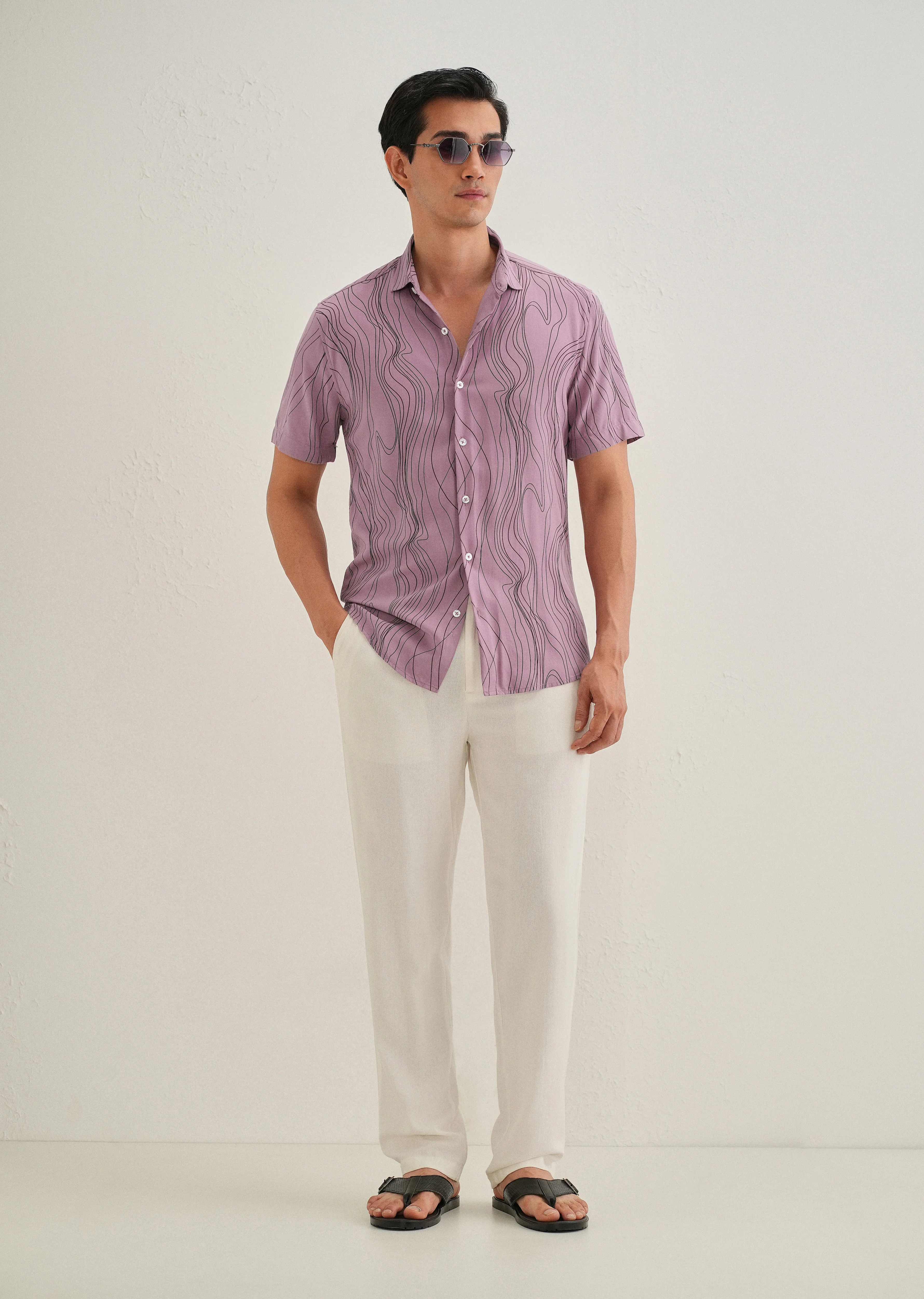 Abstract Pink Line Print Shirt - Image 6