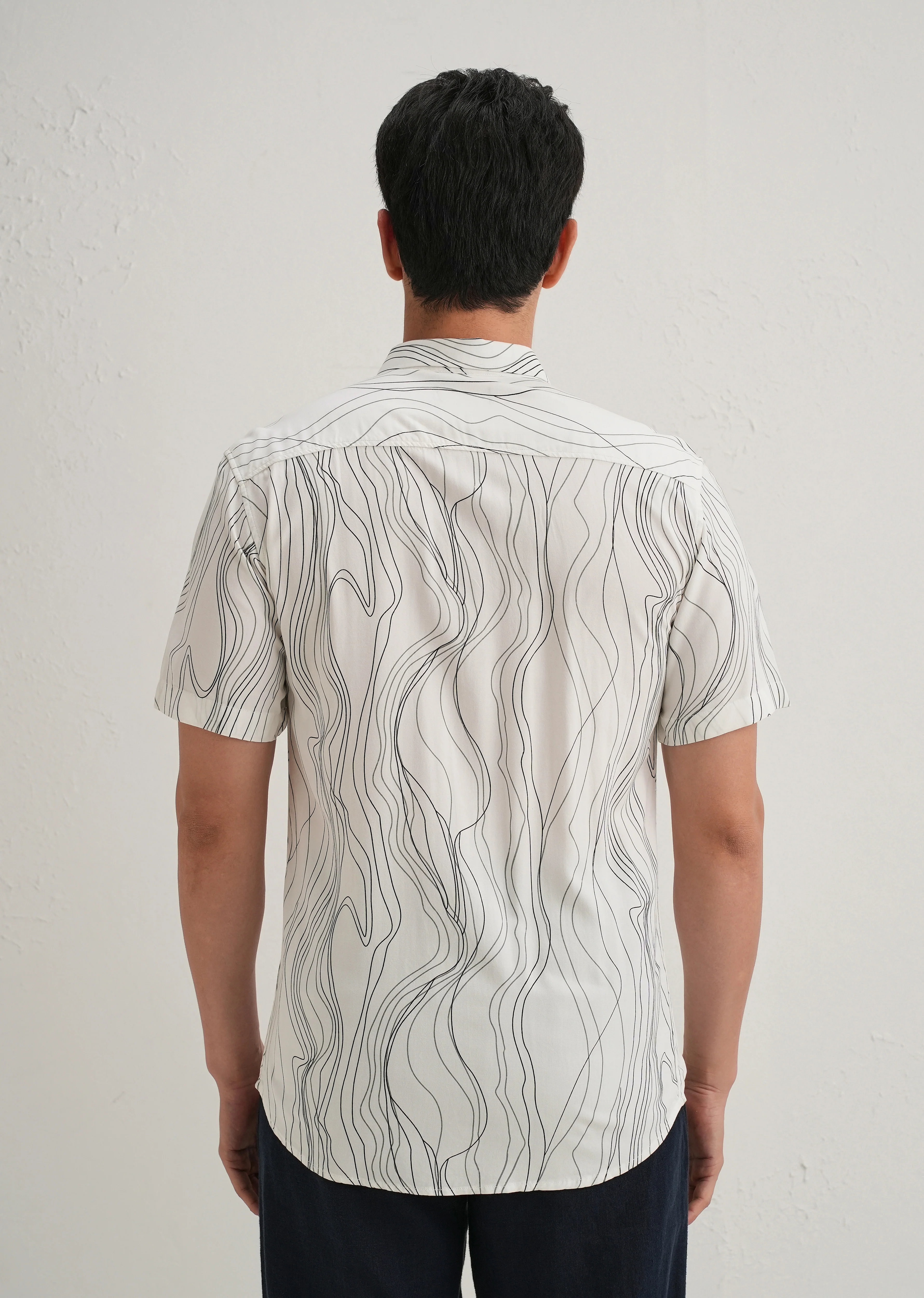 Abstract White Line Print Shirt - Image 2