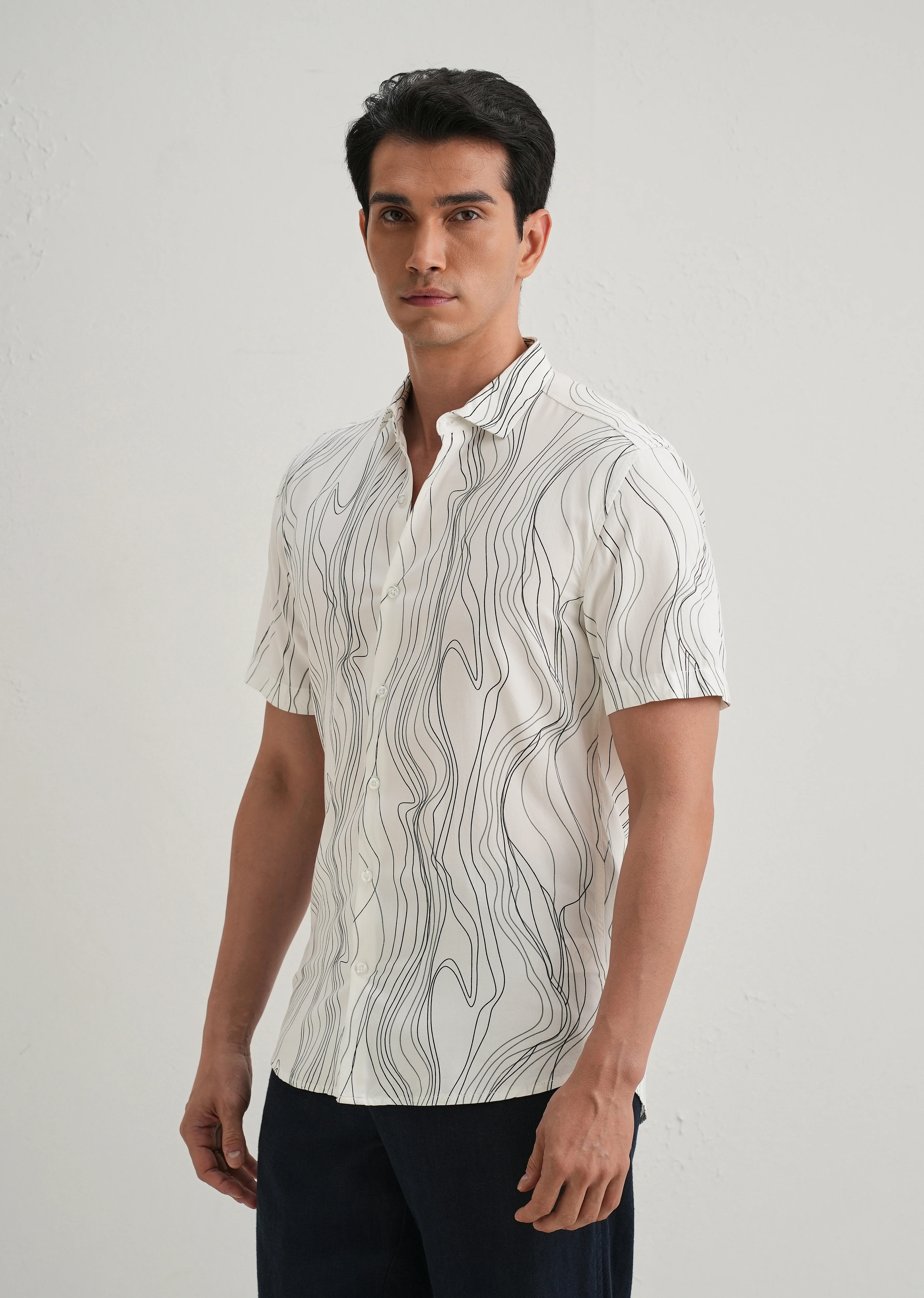 Abstract White Line Print Shirt - Image 4
