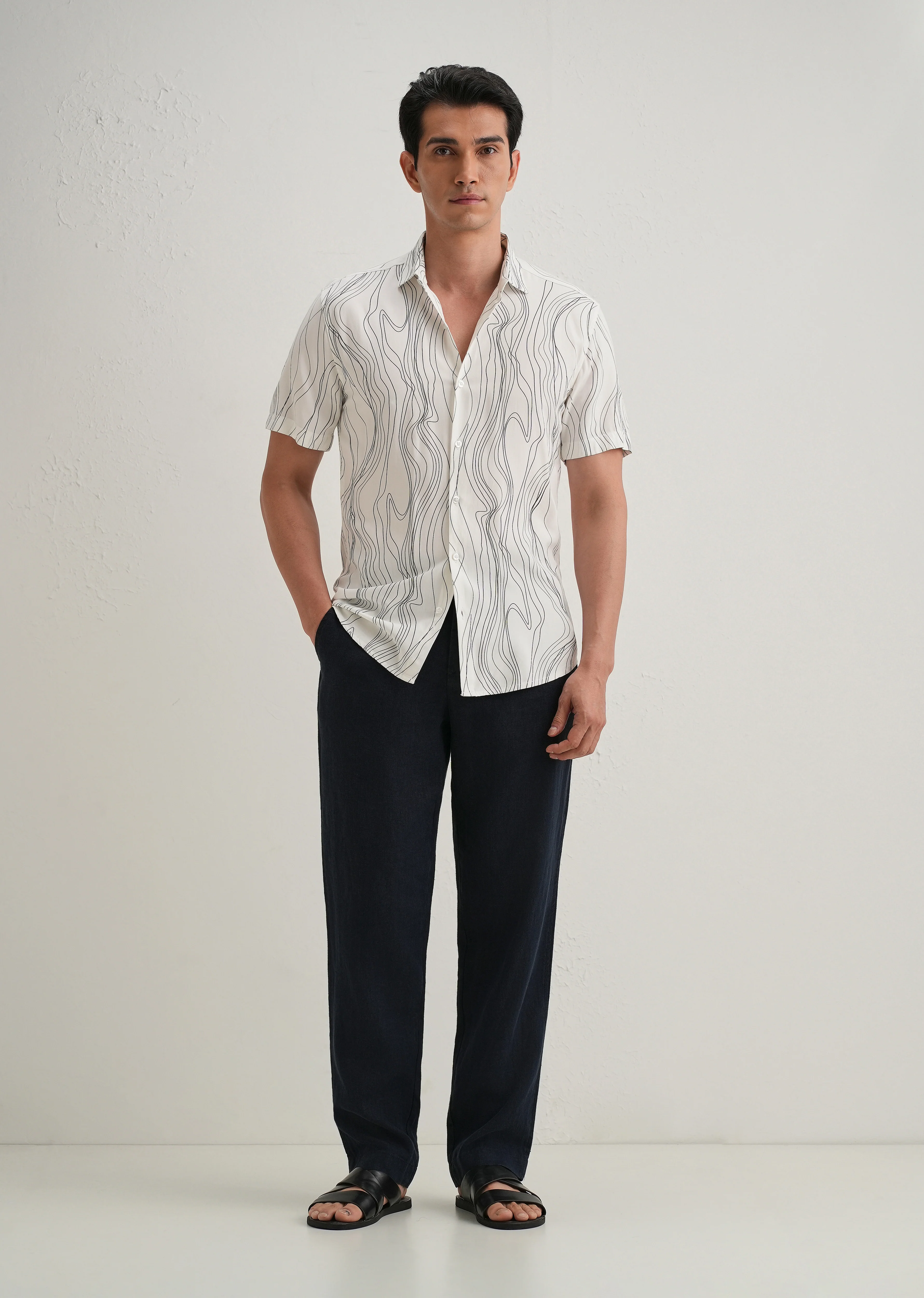 Abstract White Line Print Shirt - Image 6