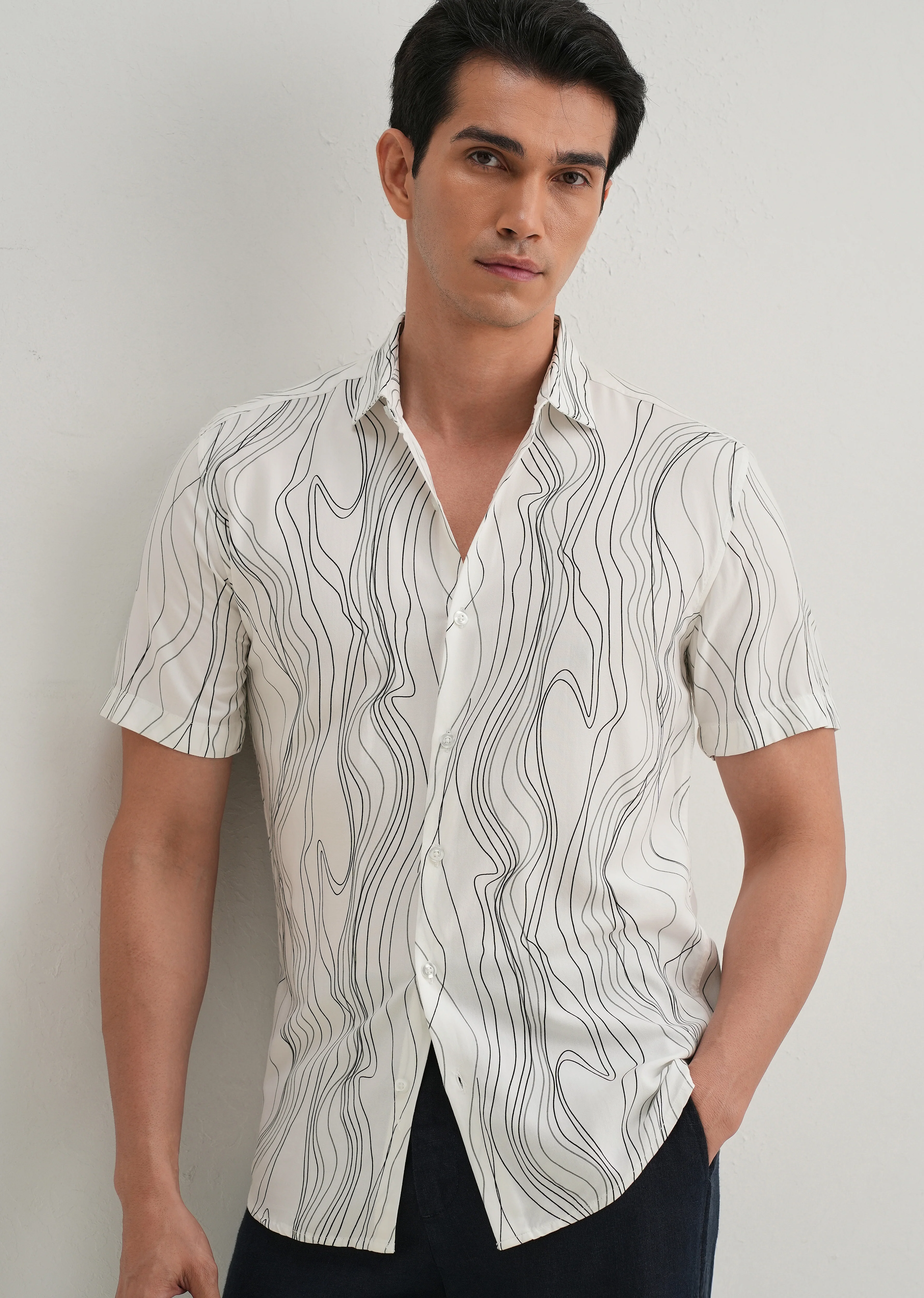 Abstract White Line Print Shirt - Image 7