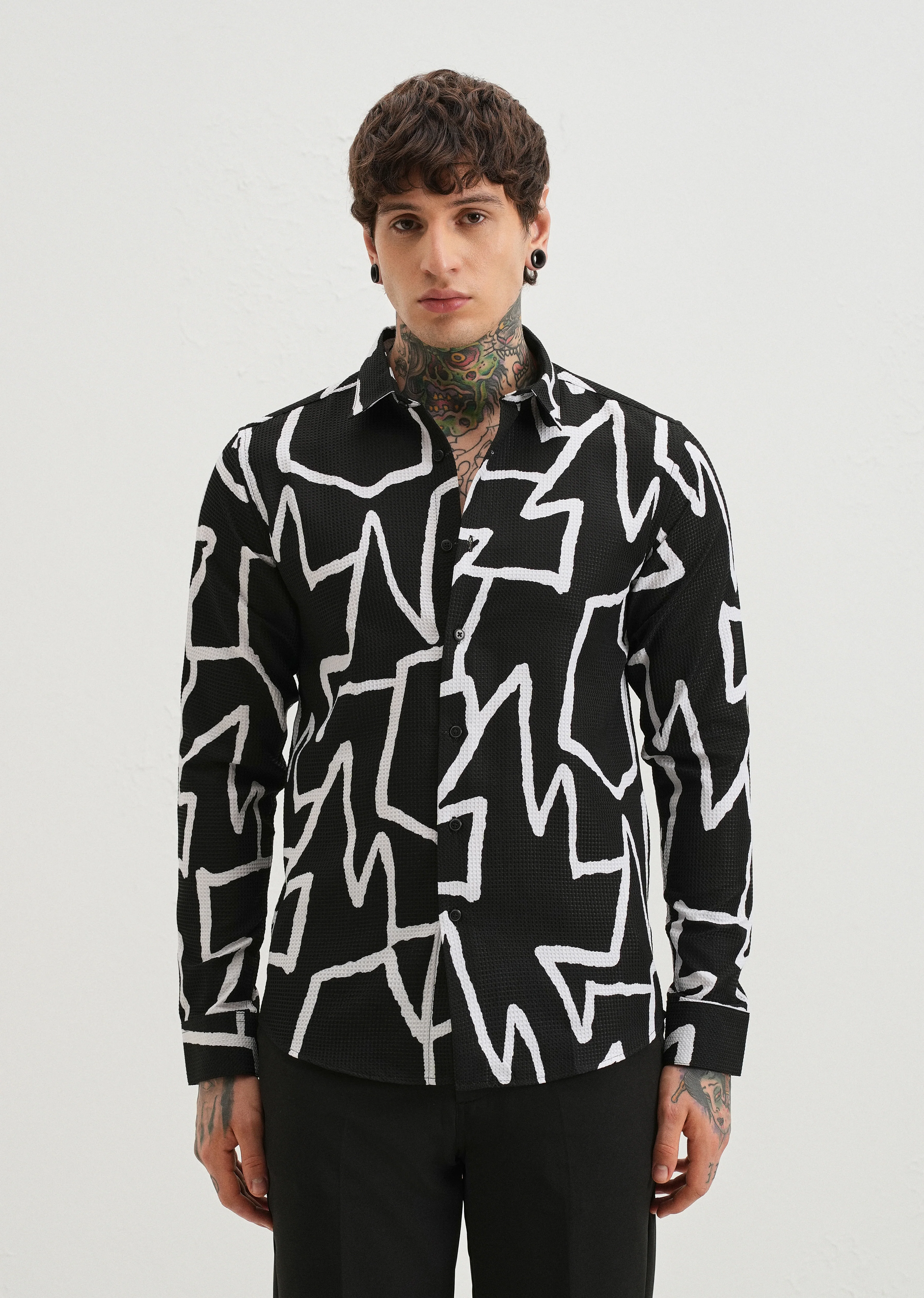 Angular Waffle Dobby Black Shirt - Image 3