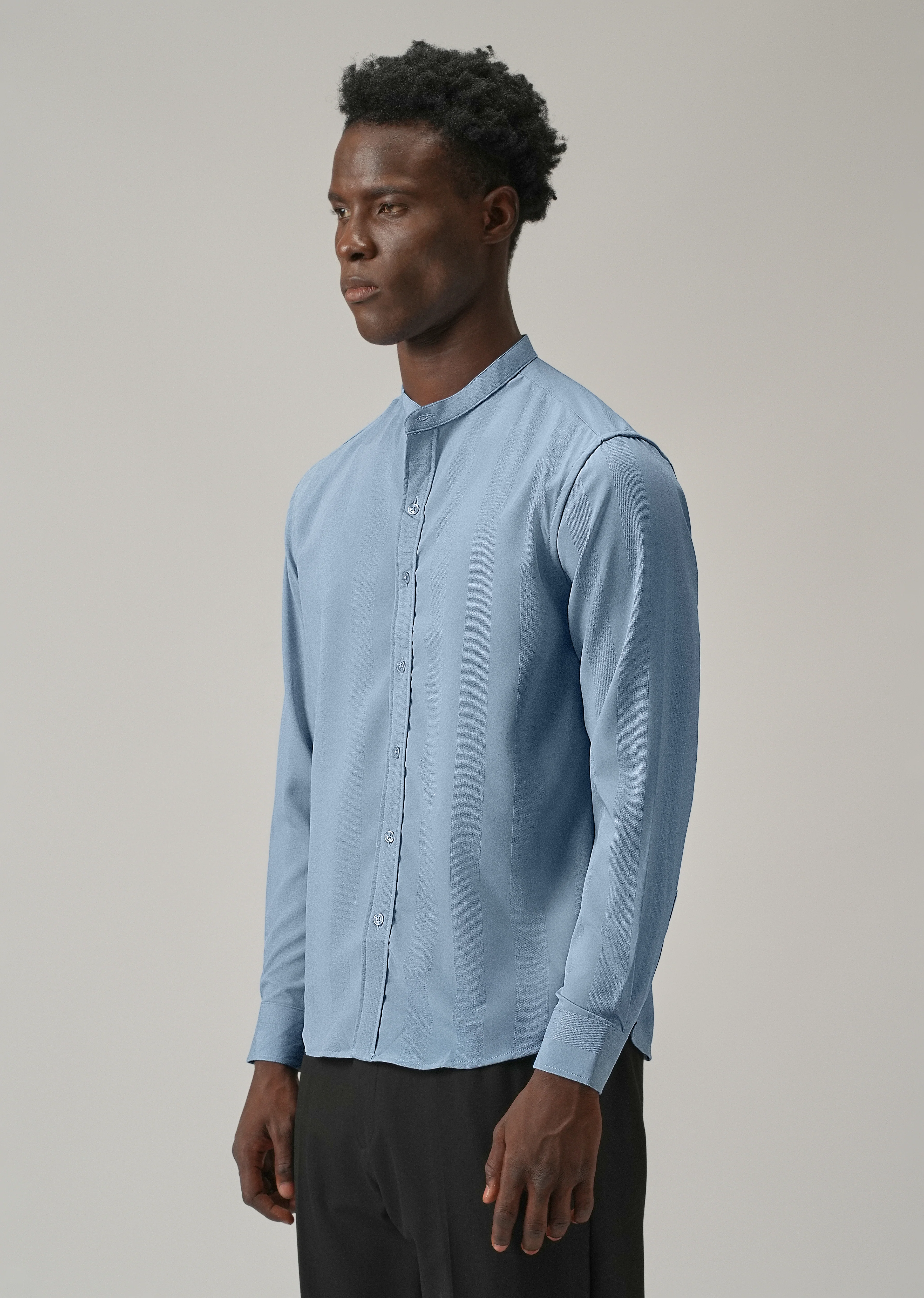 Aqua Blue Plain Shein Patterned Shirt - Image 4