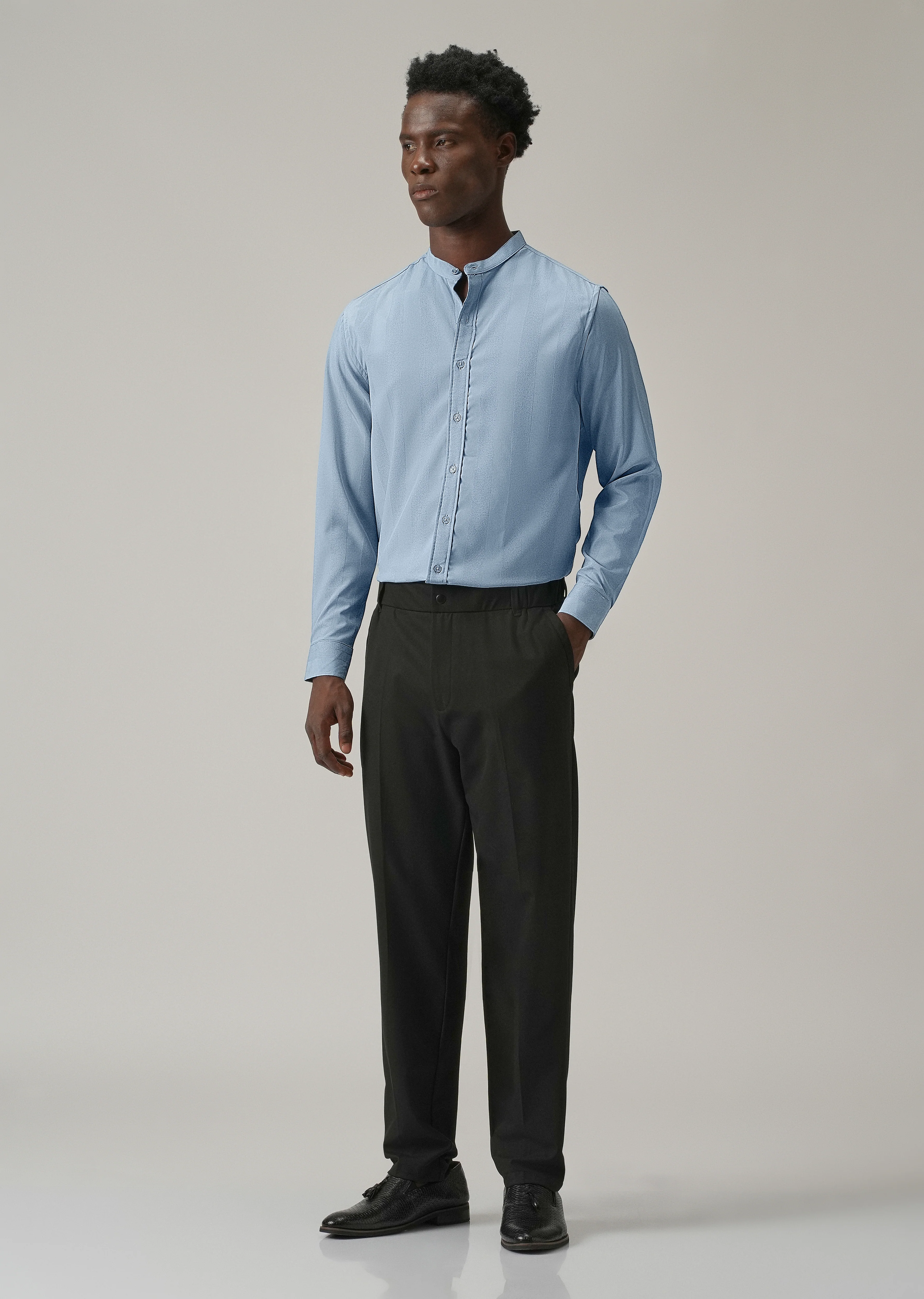 Aqua Blue Plain Shein Patterned Shirt - Image 6