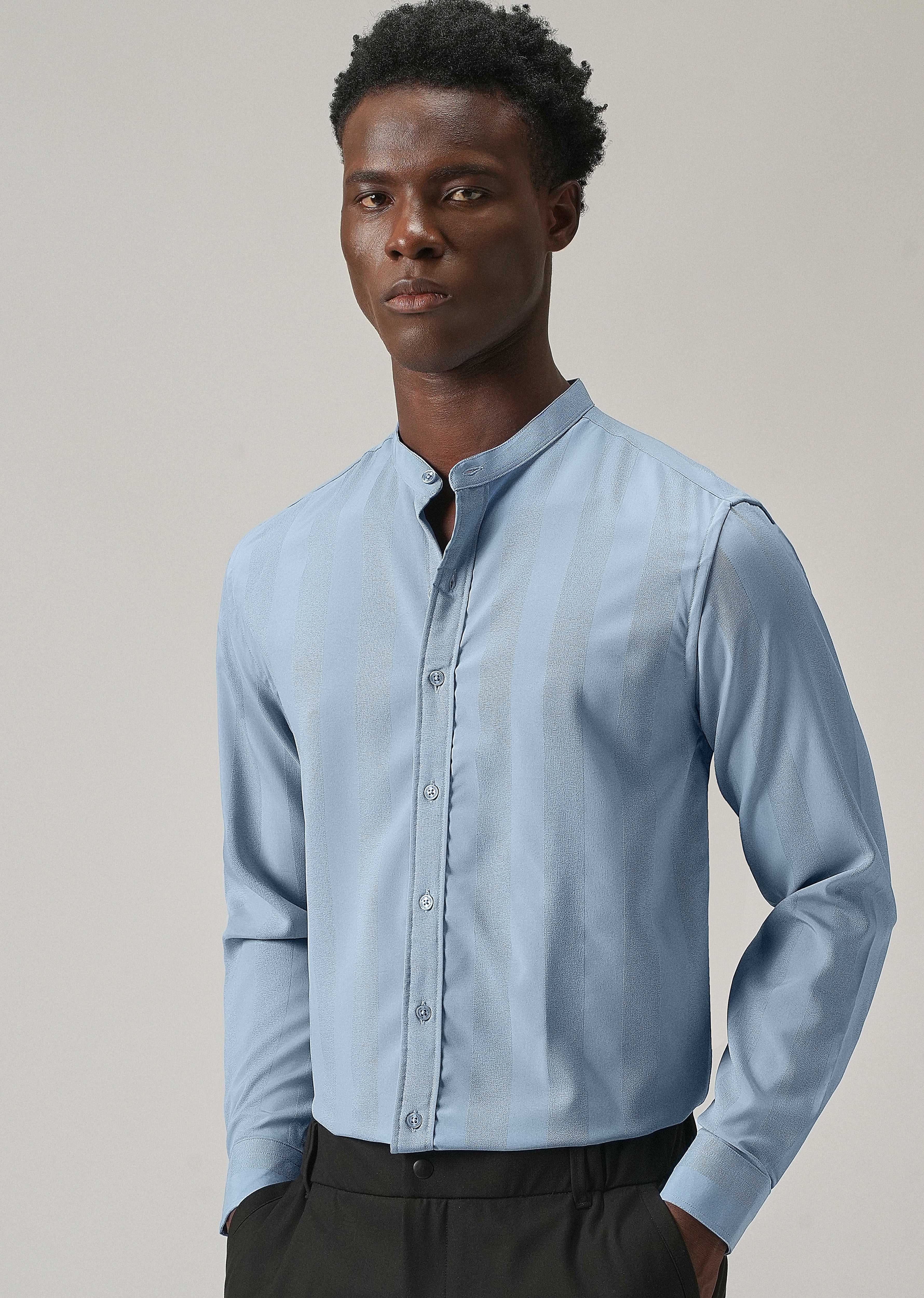 Aqua Blue Plain Shein Patterned Shirt - Image 7