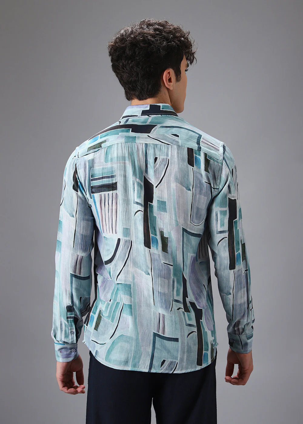 Aqua Crushed Printed Shirt - Image 4