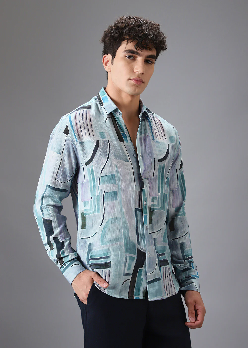 Aqua Crushed Printed Shirt - Image 5