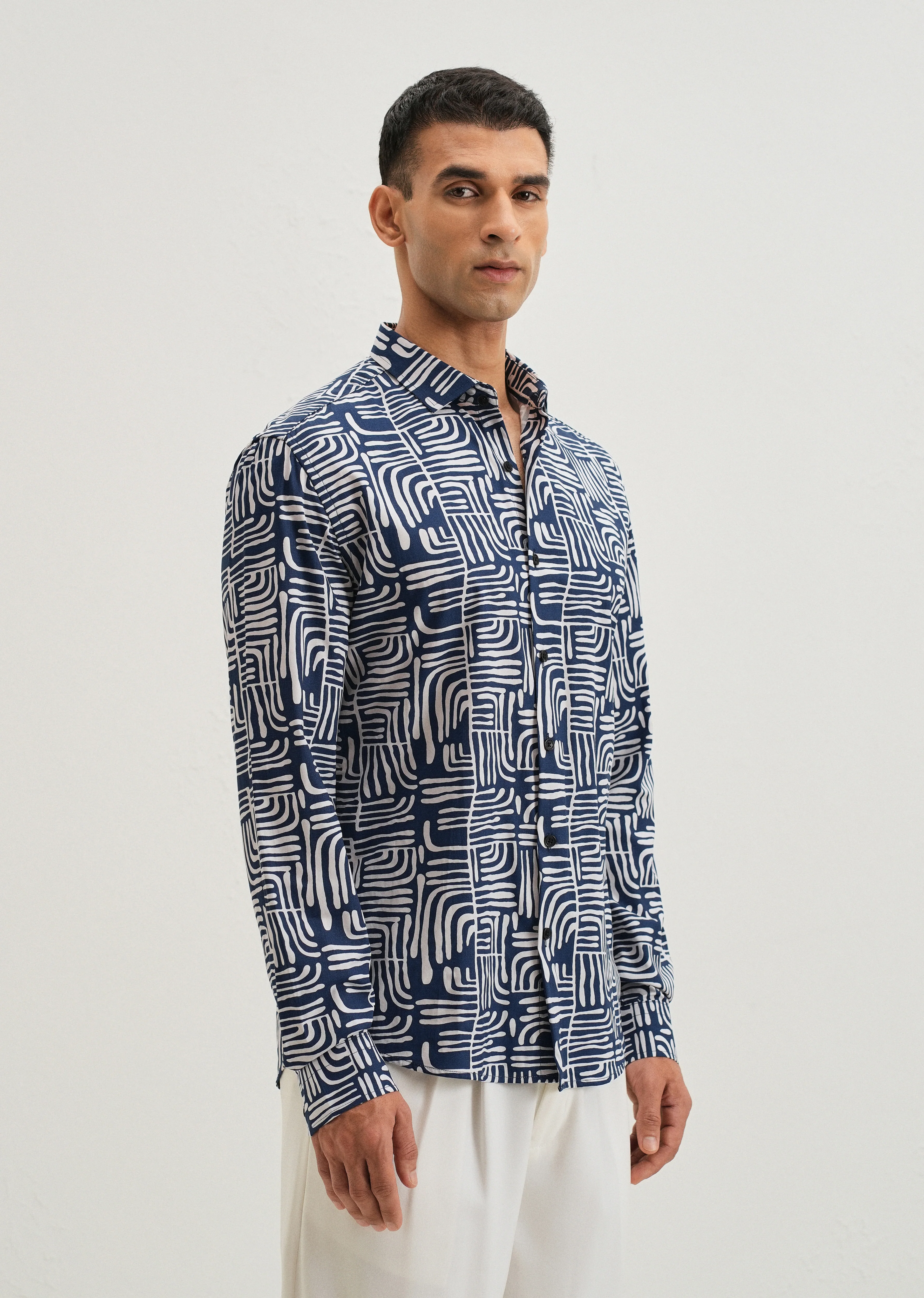 Art Deco Blue Printed Shirt - Image 4