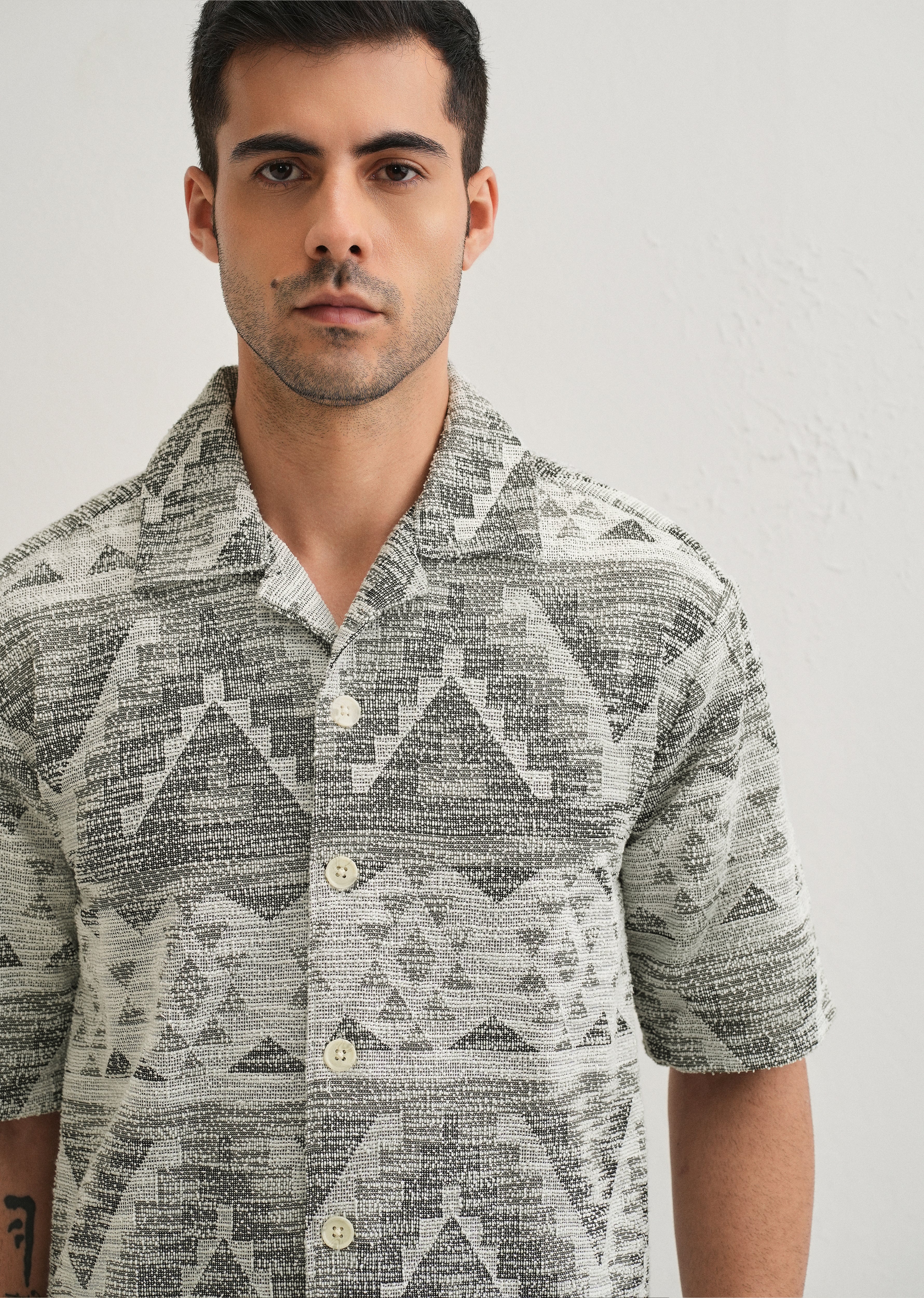 Ash Black Jacquard Knitted Shirt - Image 5