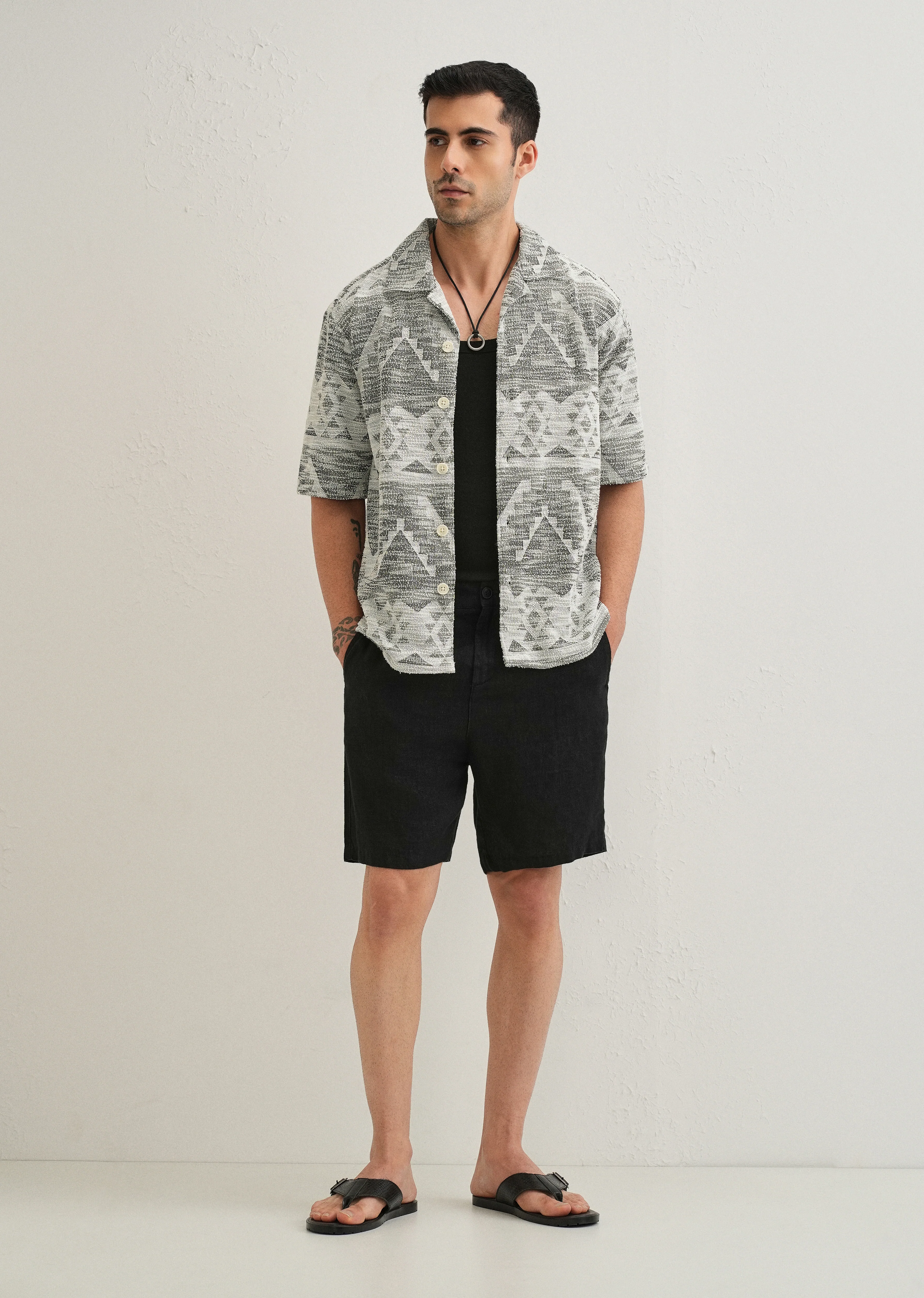 Ash Black Jacquard Knitted Shirt - Image 6