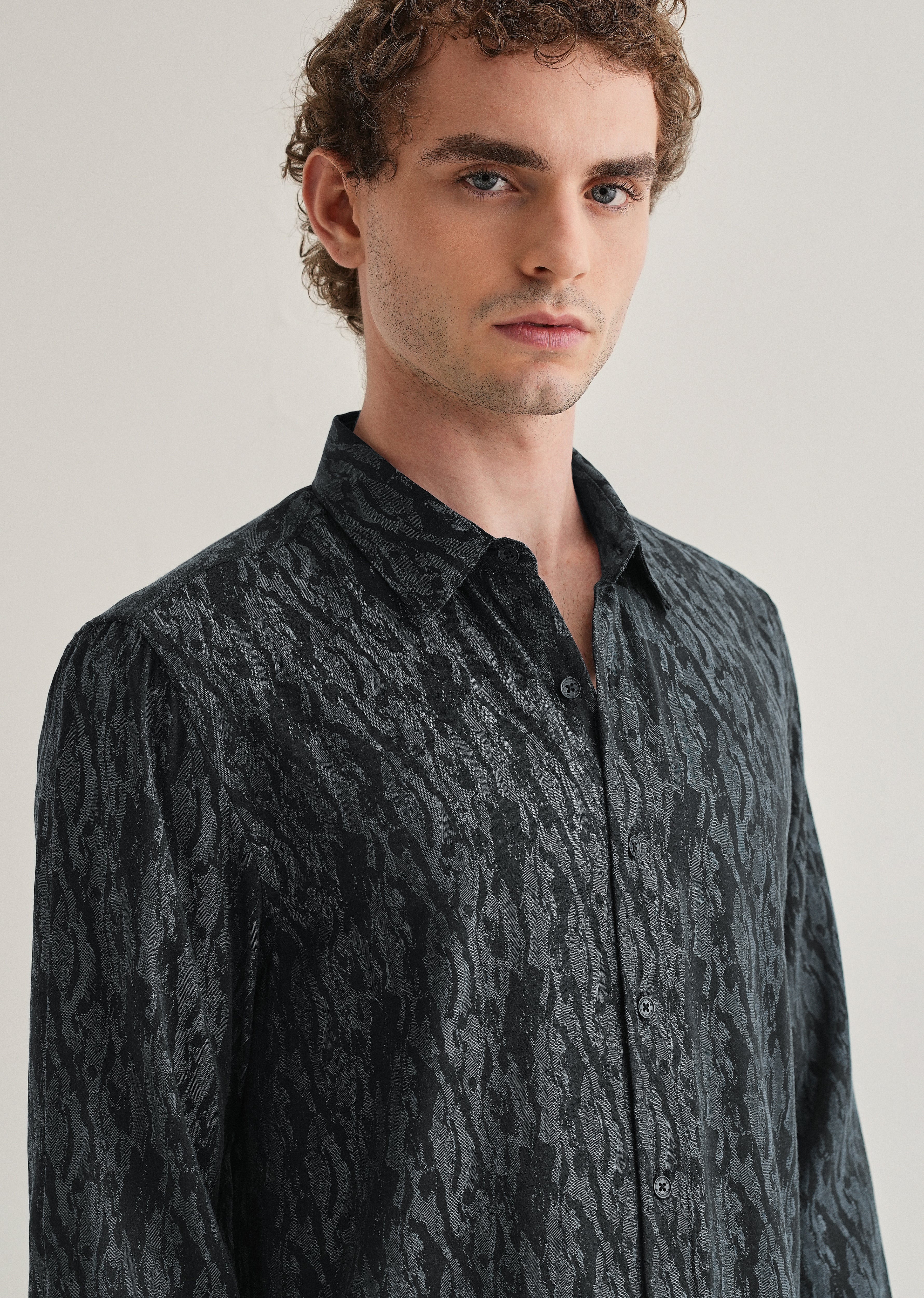 Ash Blue Abstract Jacquard Shirt - Image 2