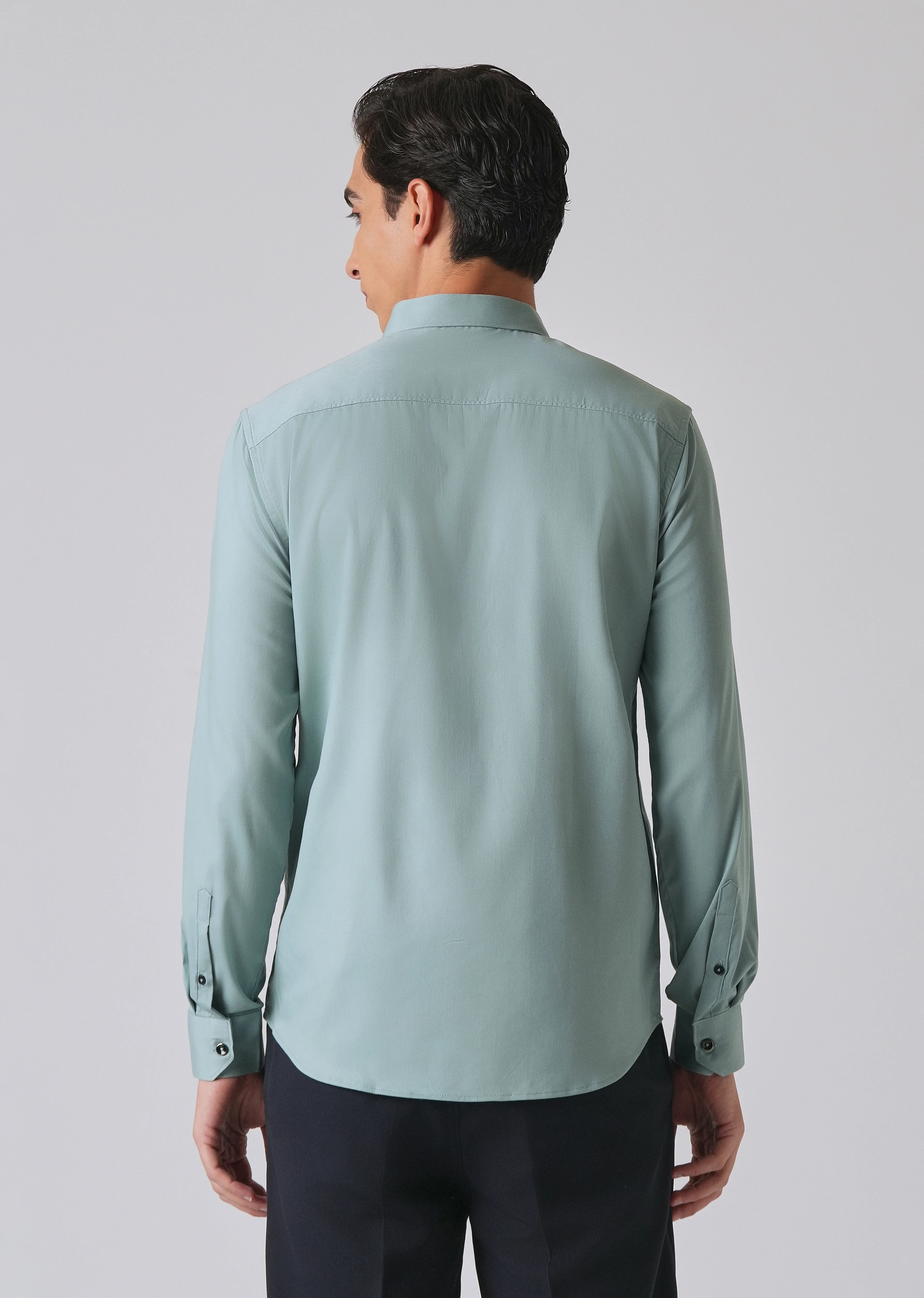 Ash Green Cotton Stretch Plain Shirt - Image 2