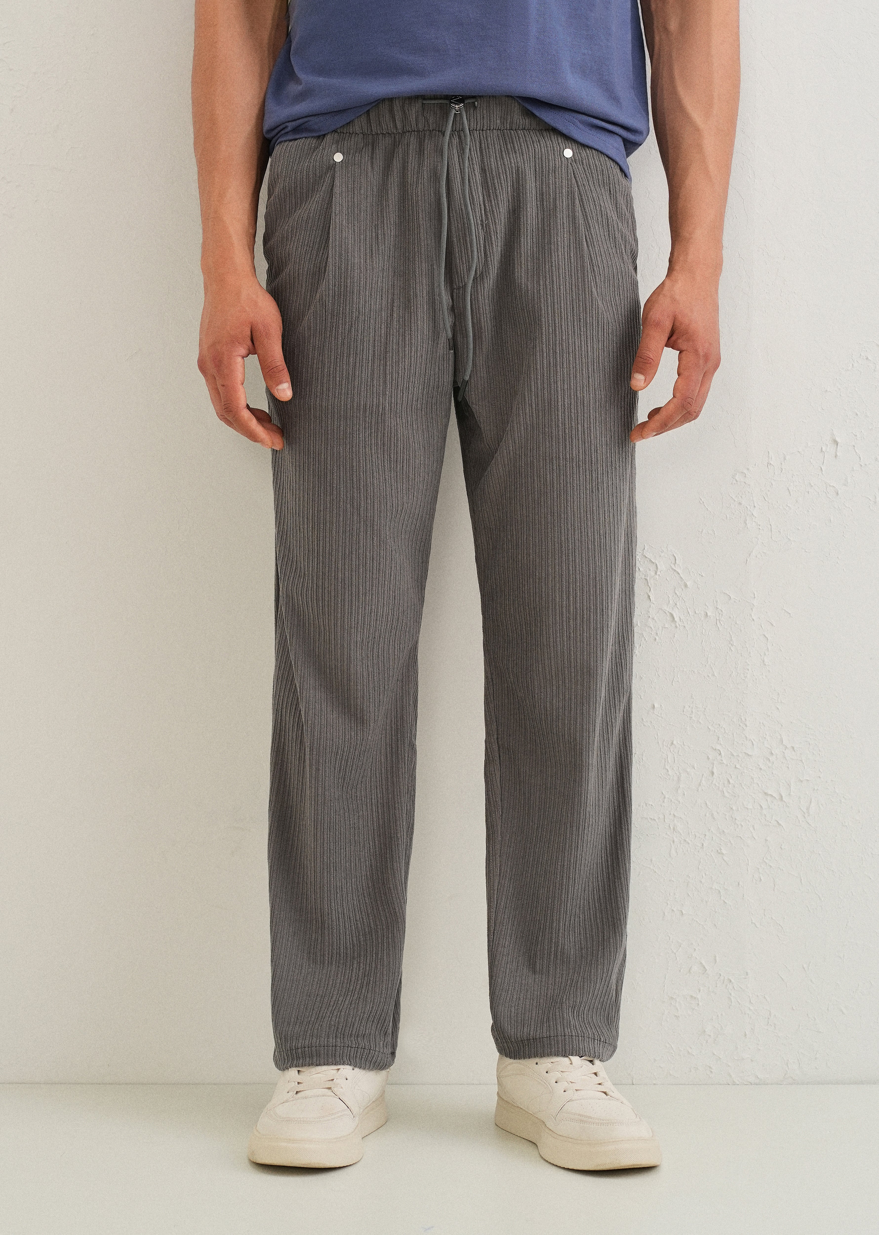 Ash Grey Drawstring Corduroy Pant - Image 3