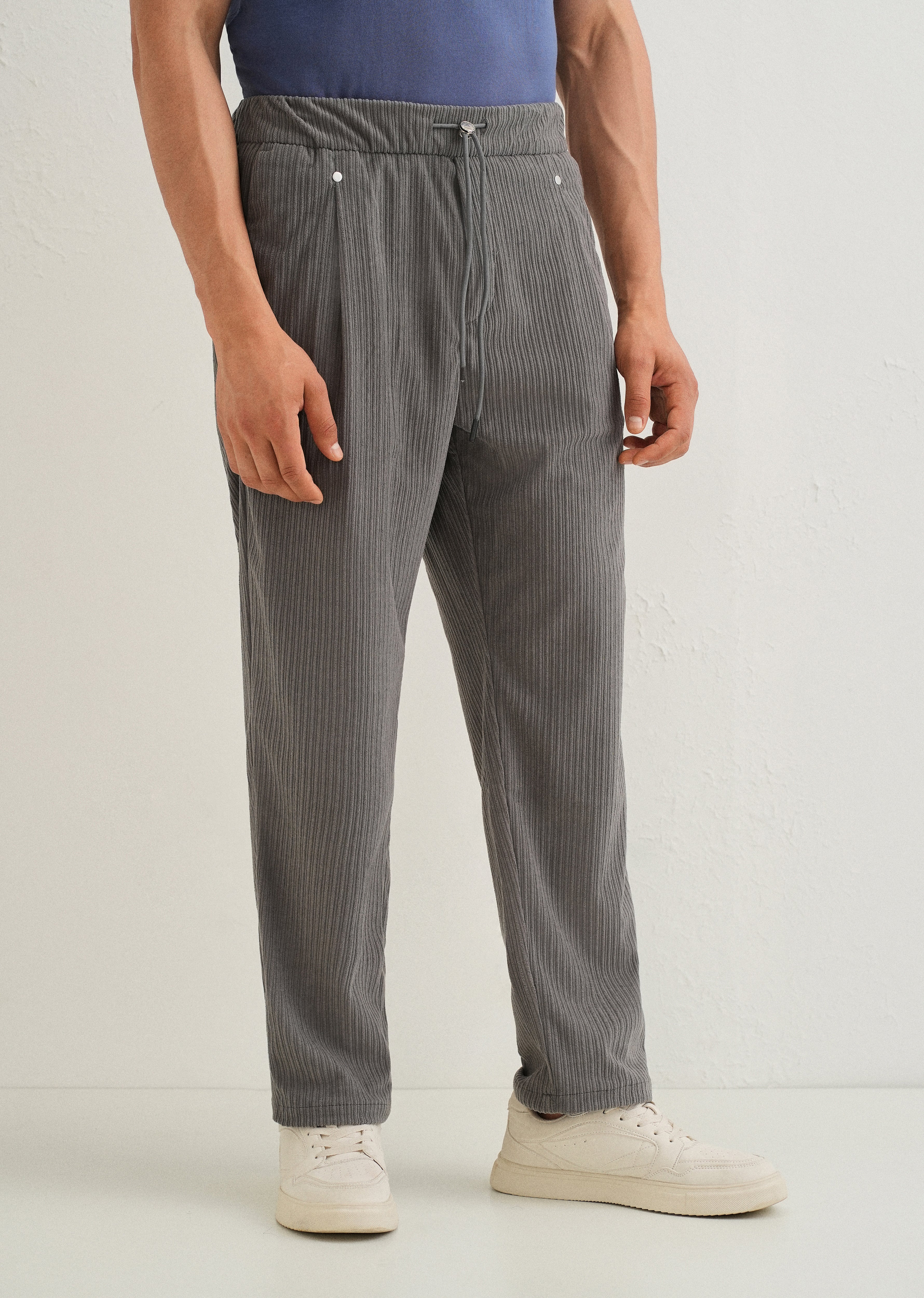 Ash Grey Drawstring Corduroy Pant - Image 4